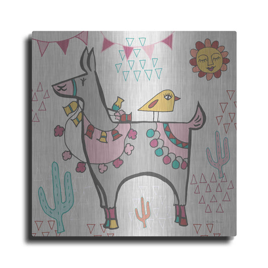 Luxe Metal Art 'Playful Llamas II' by Farida Zaman, Metal Wall Art