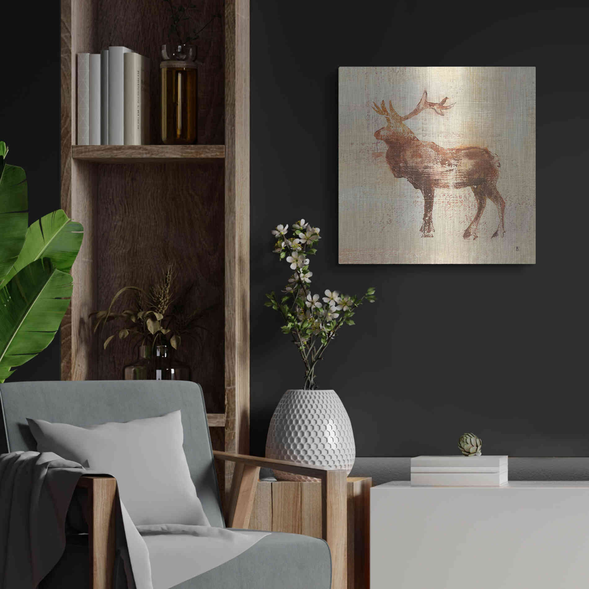 Luxe Metal Art 'Elk Study' by Studio Mousseau, Metal Wall Art,24x24