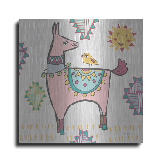 Luxe Metal Art 'Playful Llamas III' by Farida Zaman, Metal Wall Art