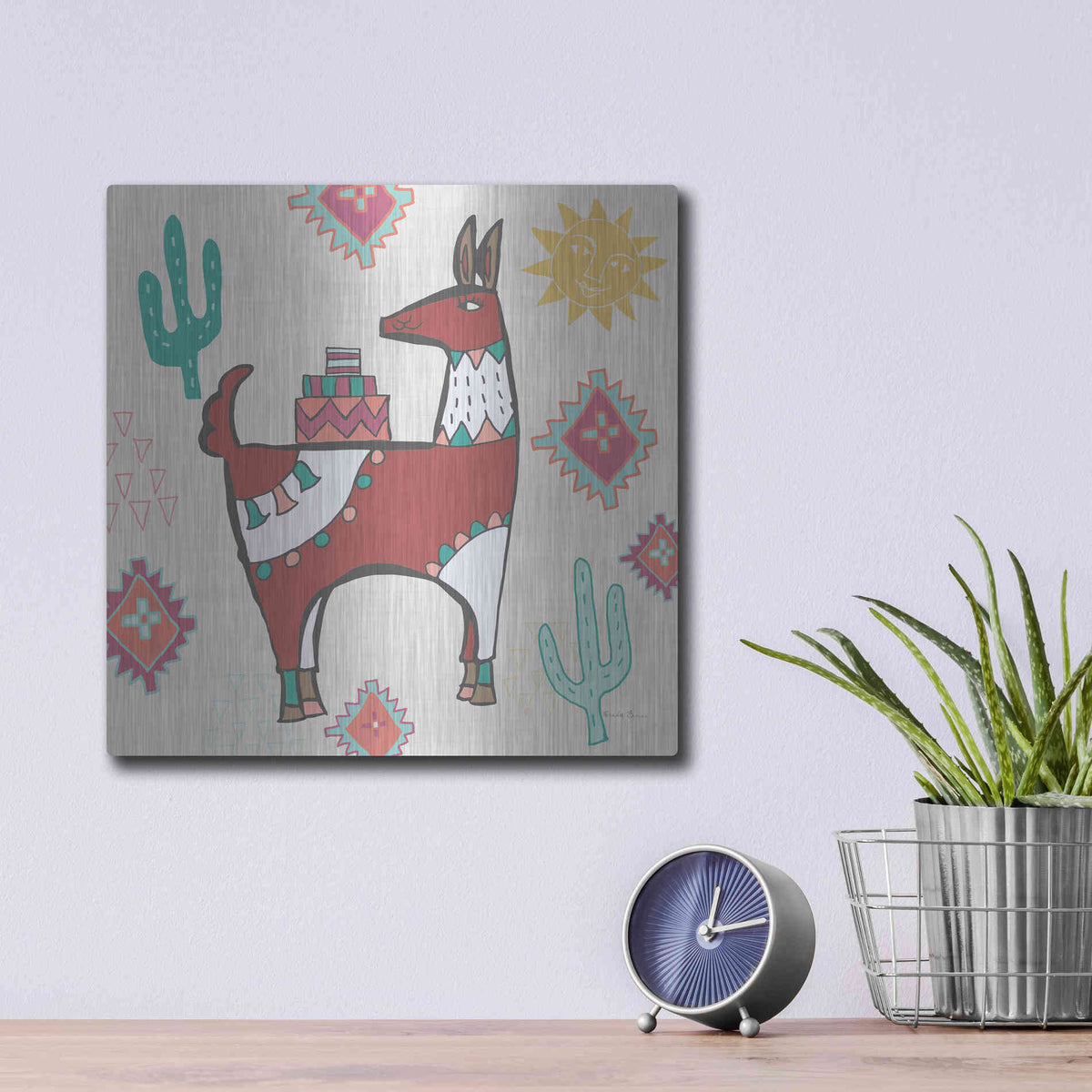 Luxe Metal Art 'Playful Llamas IV' by Farida Zaman, Metal Wall Art,12x12