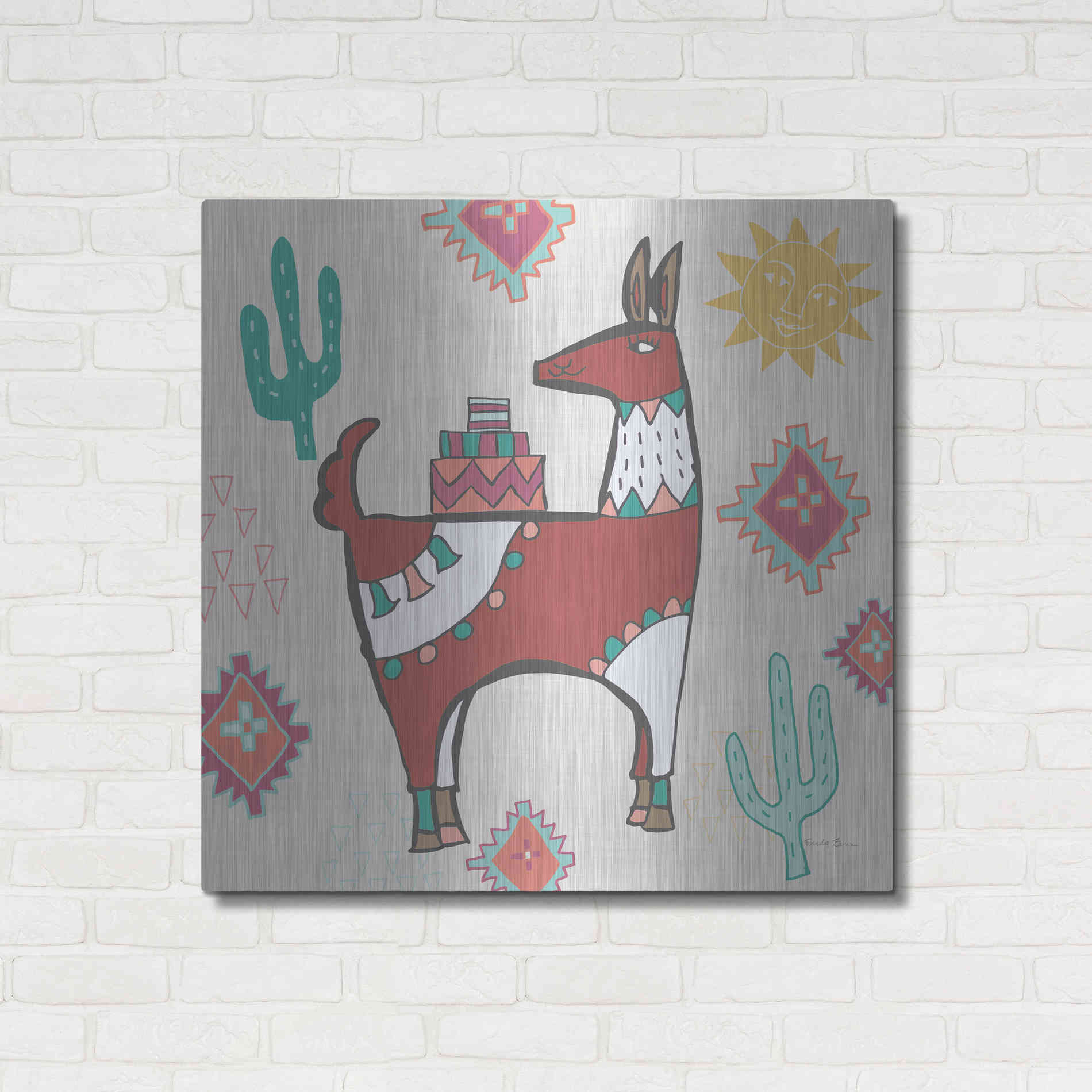 Luxe Metal Art 'Playful Llamas IV' by Farida Zaman, Metal Wall Art,36x36