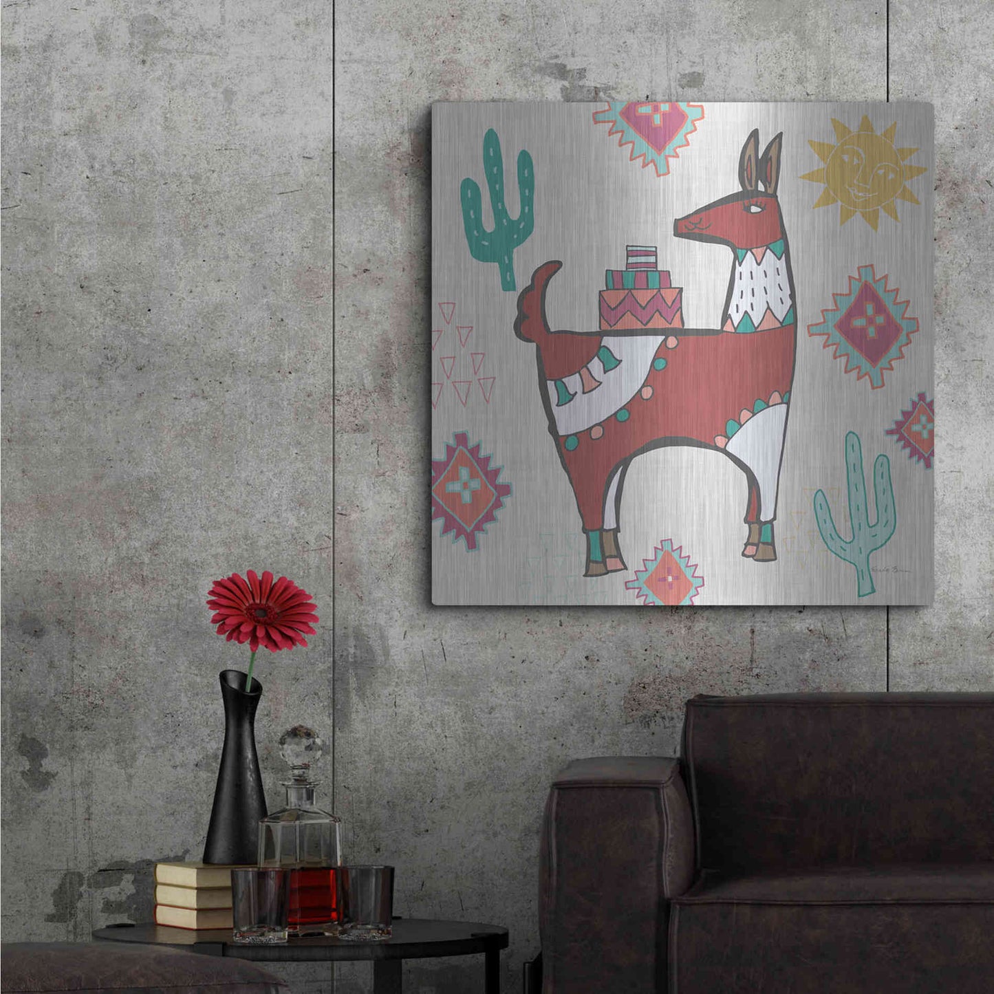 Luxe Metal Art 'Playful Llamas IV' by Farida Zaman, Metal Wall Art,36x36