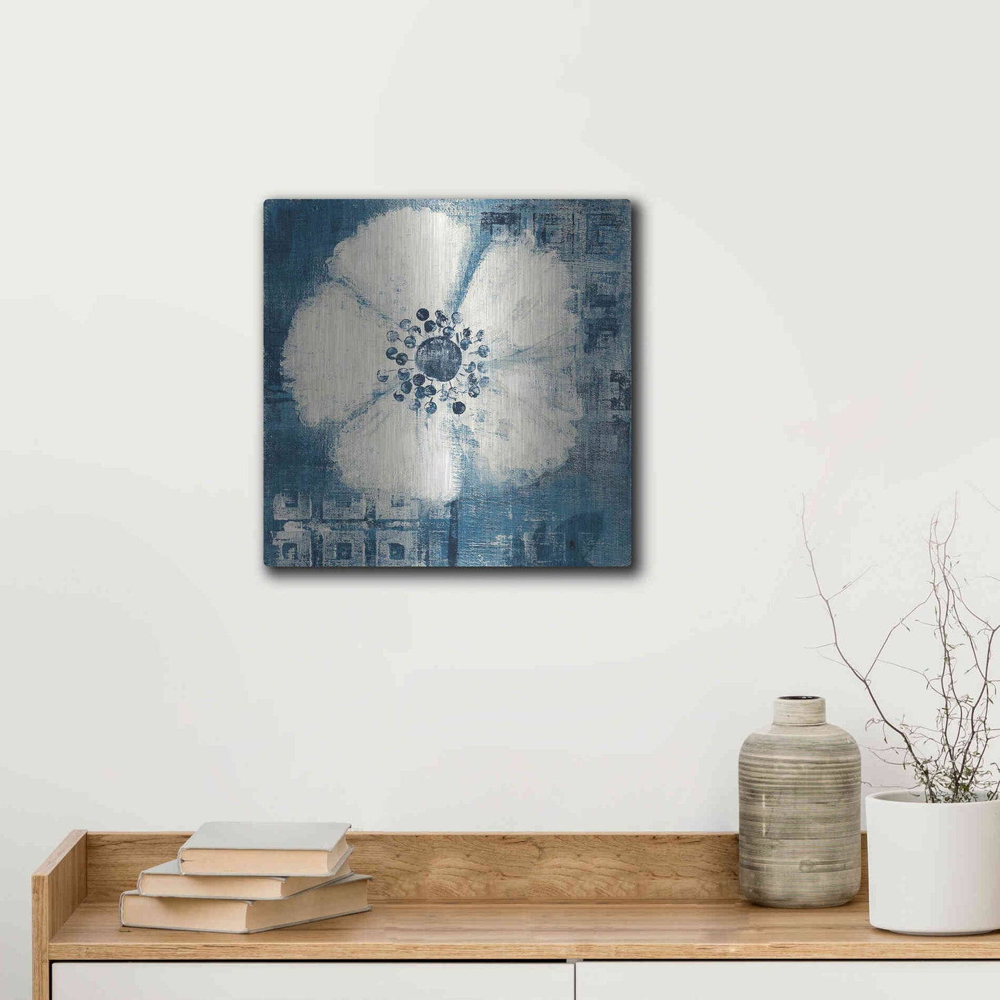 Luxe Metal Art 'Daisy for Barbara Blue Crop' by Studio Mousseau, Metal Wall Art,12x12