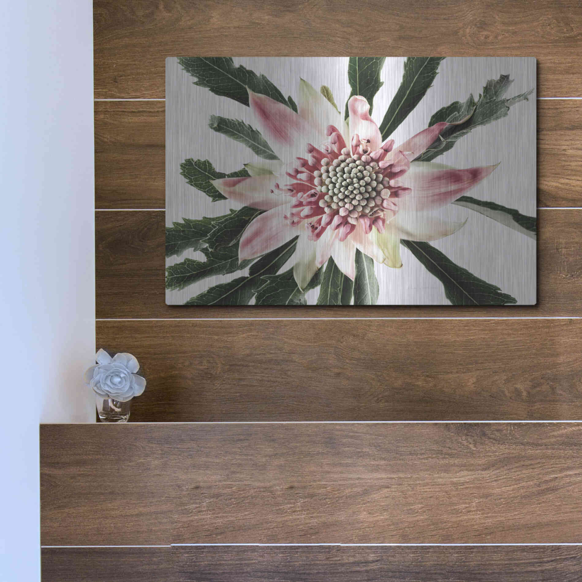 Luxe Metal Art 'Salmon Waratah III' by Elise Catterall, Metal Wall Art,16x12