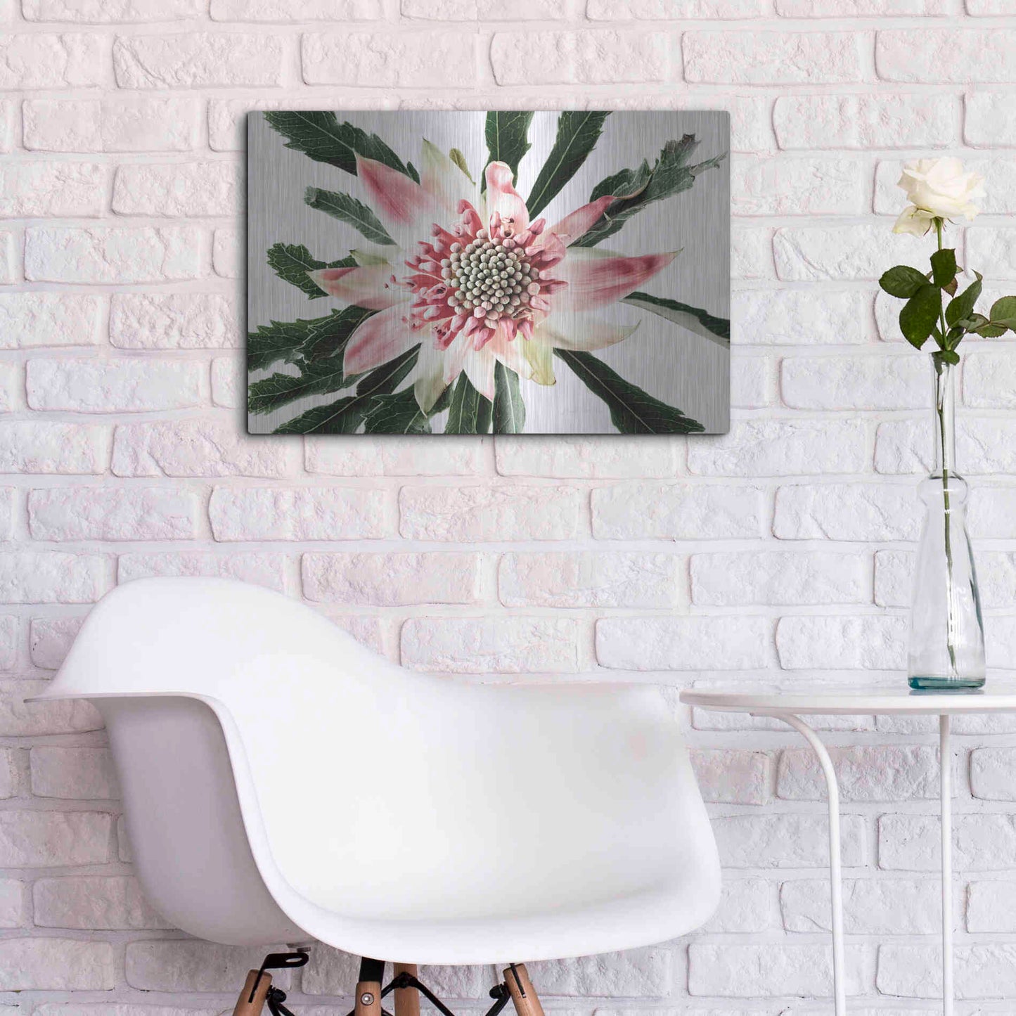 Luxe Metal Art 'Salmon Waratah III' by Elise Catterall, Metal Wall Art,24x16