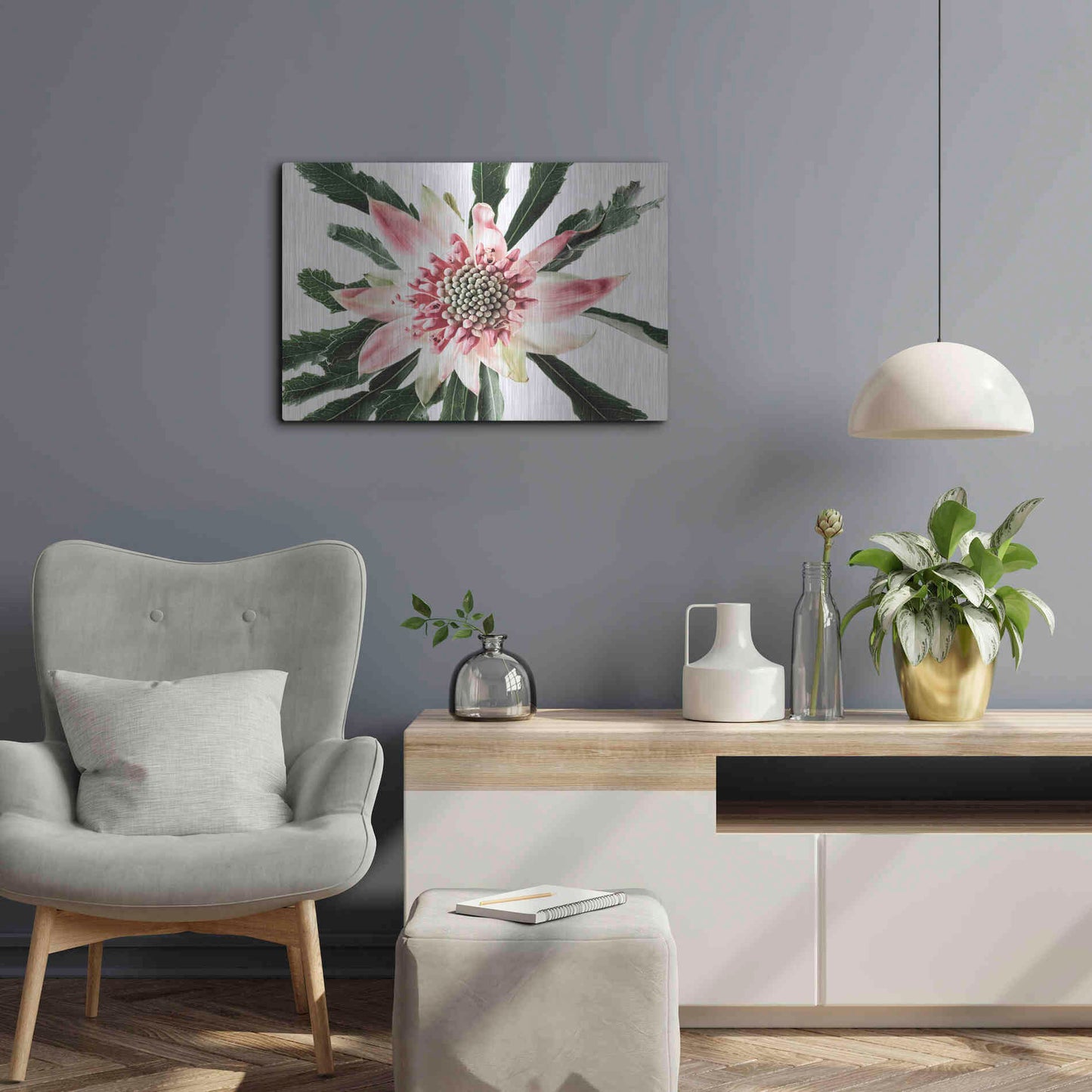 Luxe Metal Art 'Salmon Waratah III' by Elise Catterall, Metal Wall Art,24x16