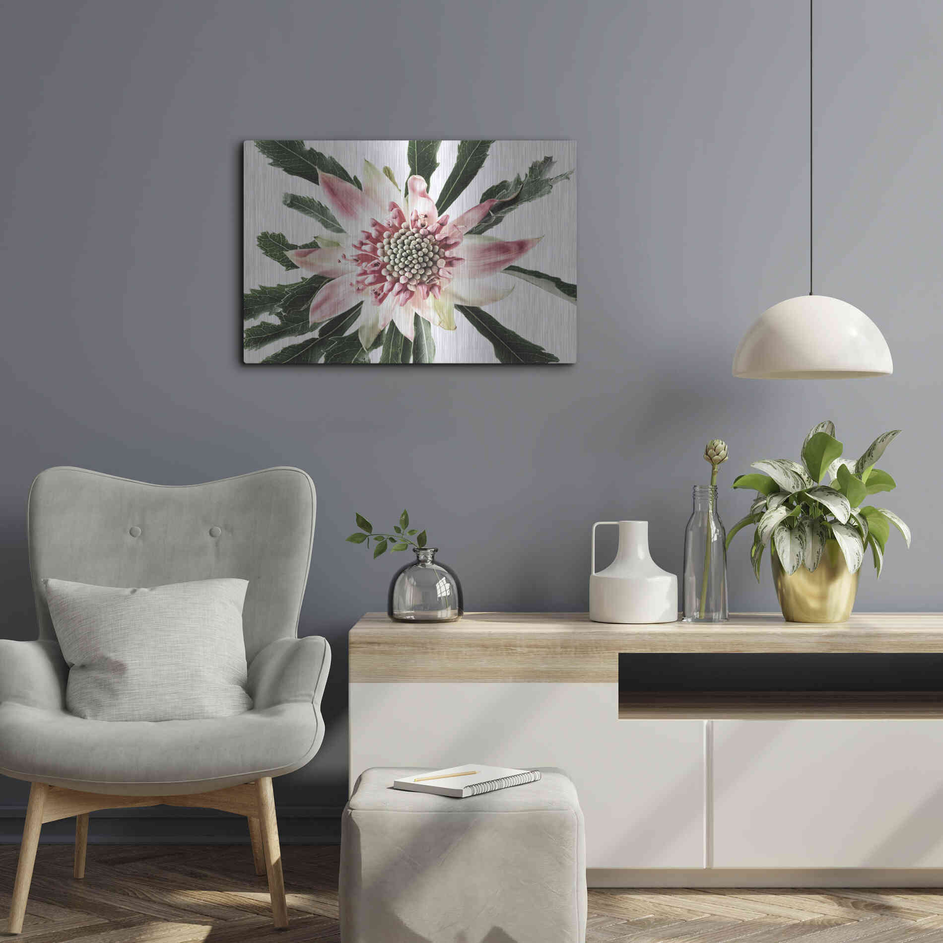 Luxe Metal Art 'Salmon Waratah III' by Elise Catterall, Metal Wall Art,24x16