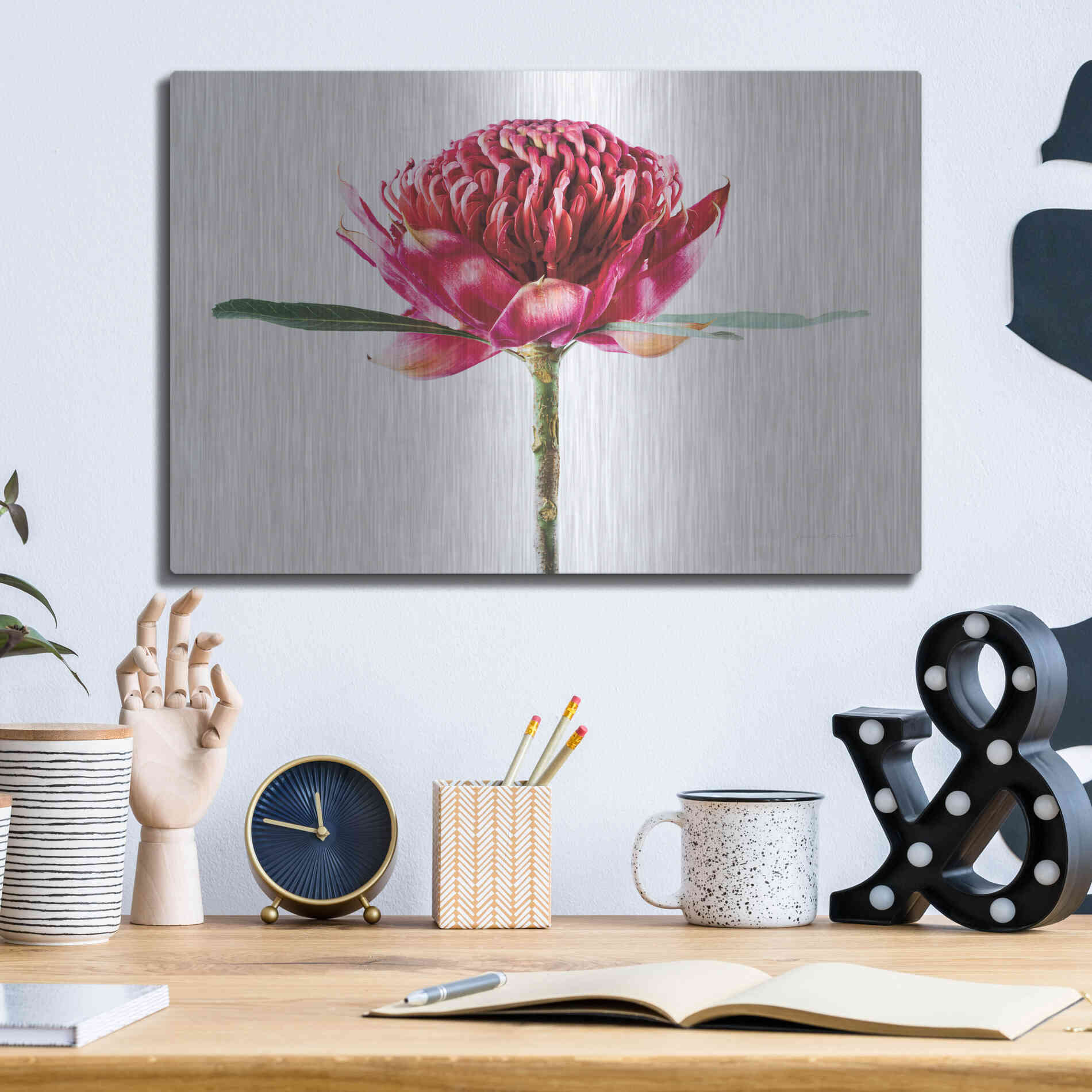 Luxe Metal Art 'Waratah Flower' by Elise Catterall, Metal Wall Art,16x12