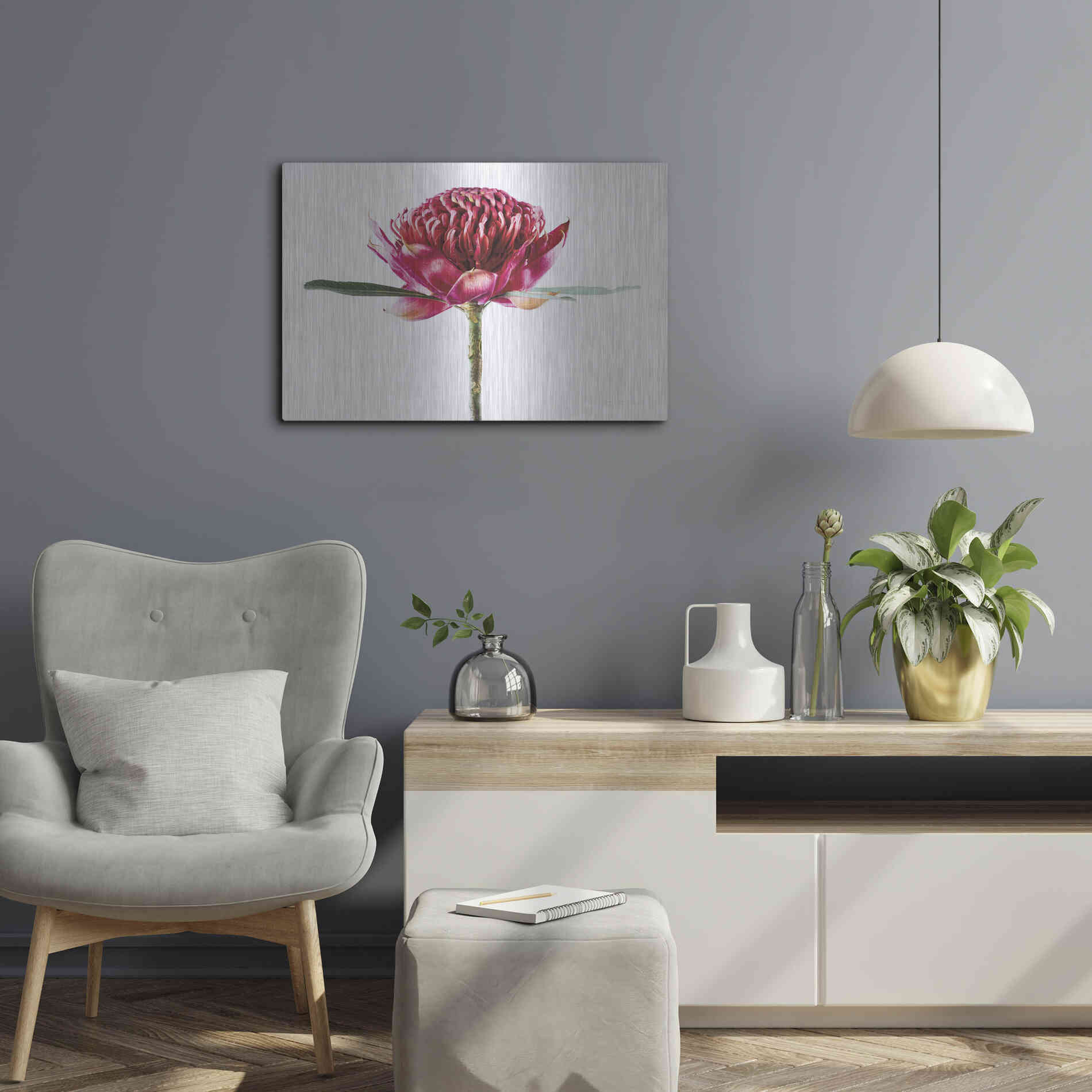 Luxe Metal Art 'Waratah Flower' by Elise Catterall, Metal Wall Art,24x16