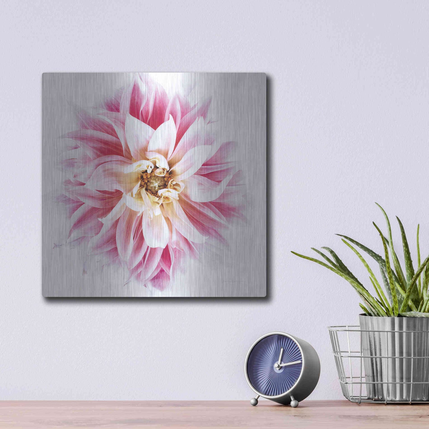 Luxe Metal Art 'Pink Dahlia' by Elise Catterall, Metal Wall Art,12x12