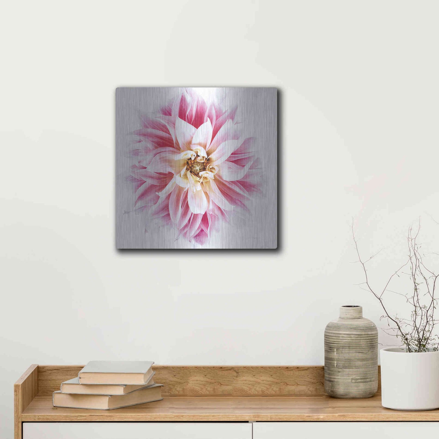 Luxe Metal Art 'Pink Dahlia' by Elise Catterall, Metal Wall Art,12x12