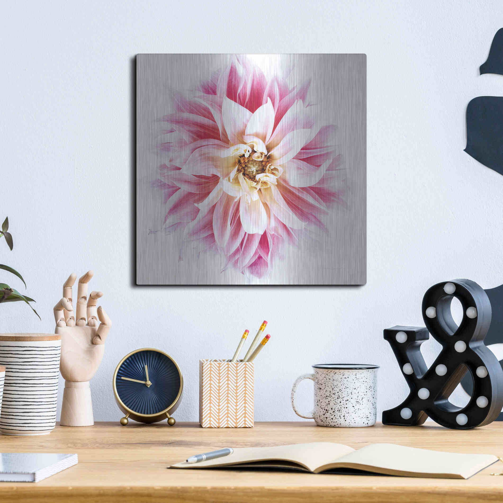 Luxe Metal Art 'Pink Dahlia' by Elise Catterall, Metal Wall Art,12x12