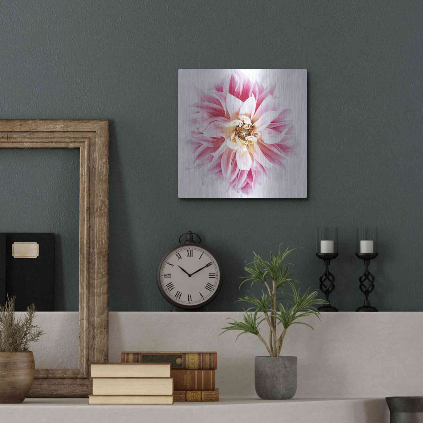 Luxe Metal Art 'Pink Dahlia' by Elise Catterall, Metal Wall Art,12x12