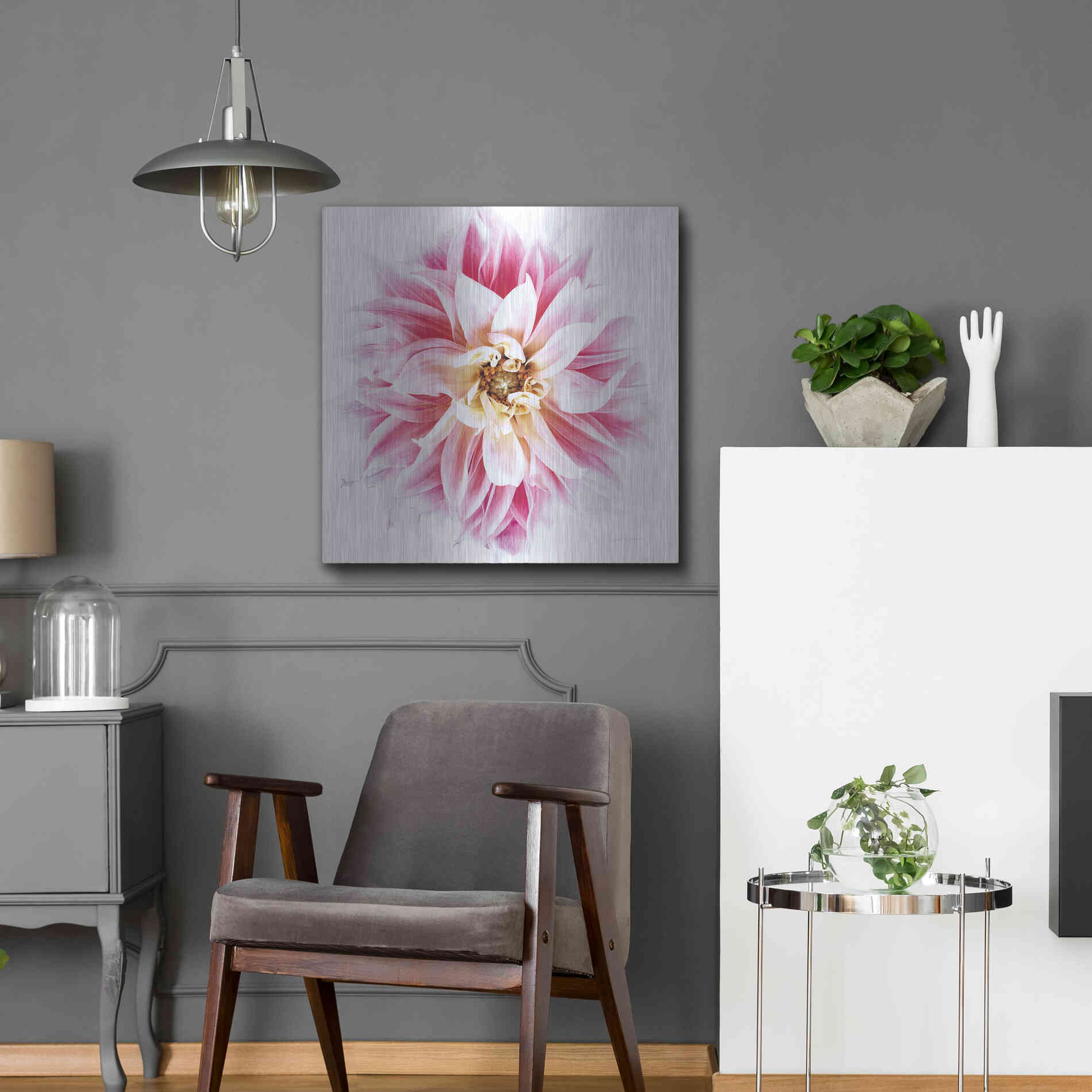 Luxe Metal Art 'Pink Dahlia' by Elise Catterall, Metal Wall Art,24x24