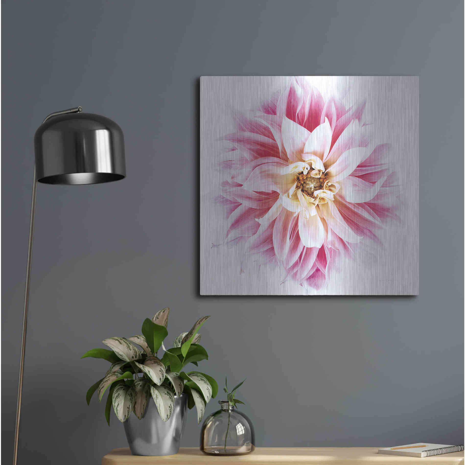 Luxe Metal Art 'Pink Dahlia' by Elise Catterall, Metal Wall Art,24x24