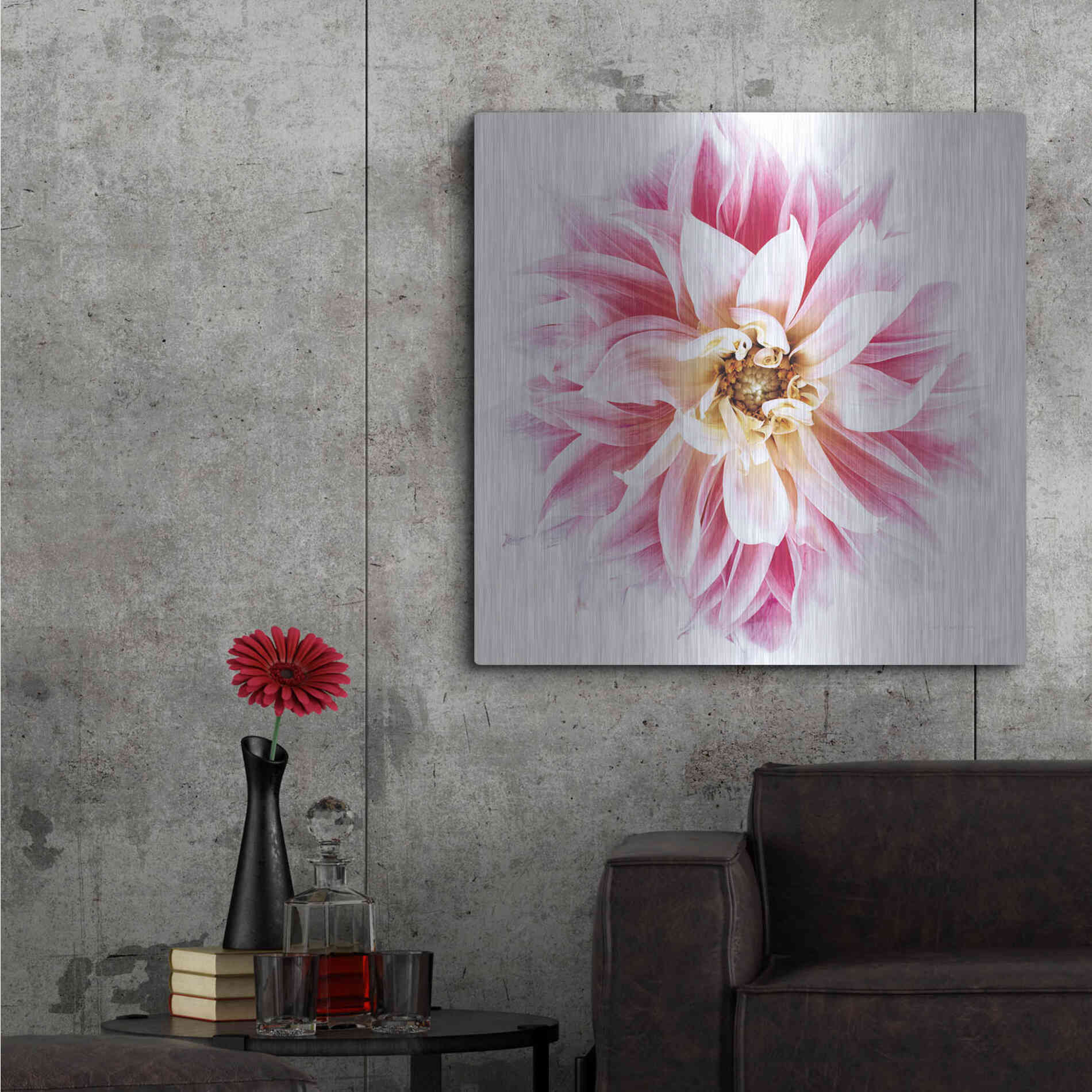 Luxe Metal Art 'Pink Dahlia' by Elise Catterall, Metal Wall Art,36x36