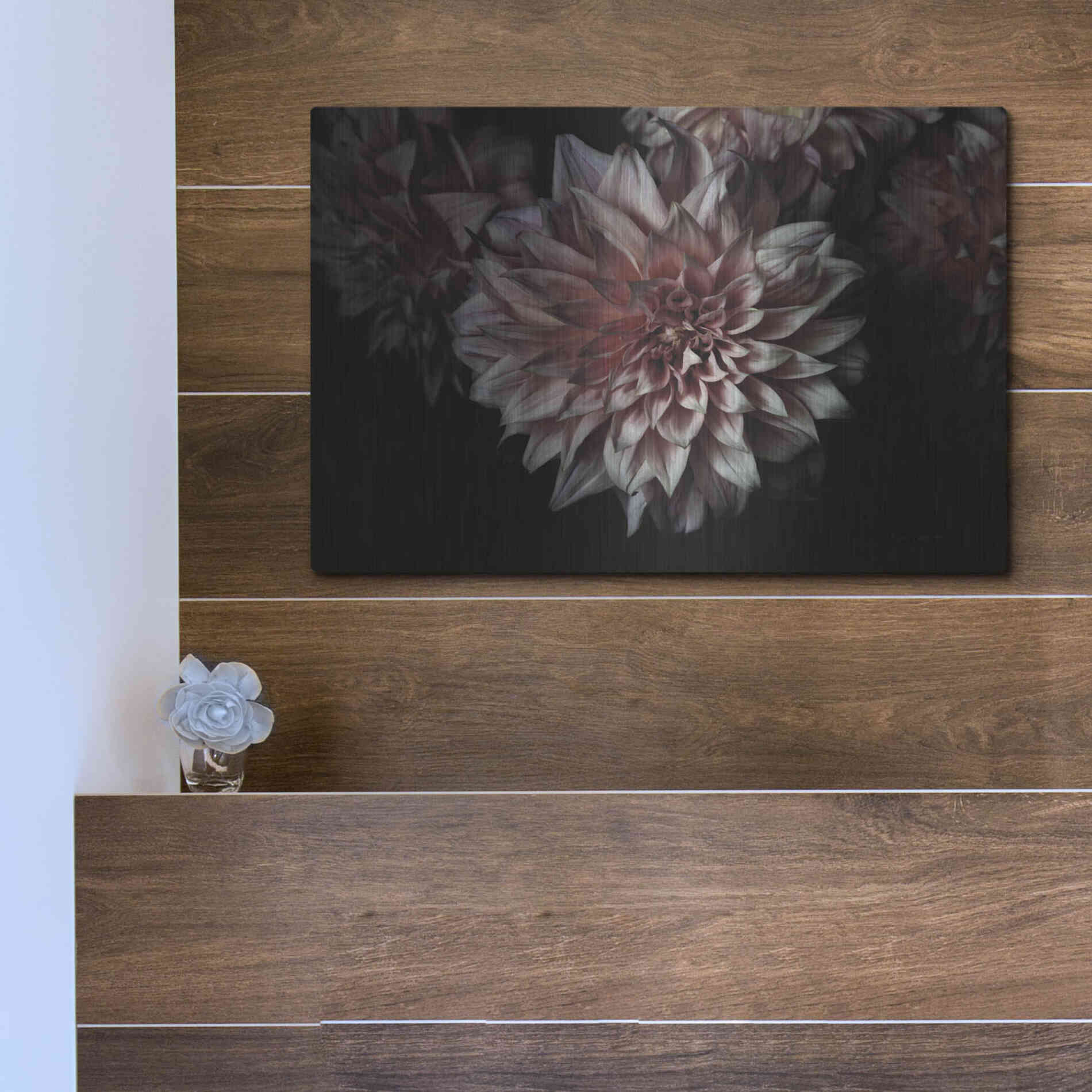 Luxe Metal Art 'Peach Dahlias' by Elise Catterall, Metal Wall Art,16x12