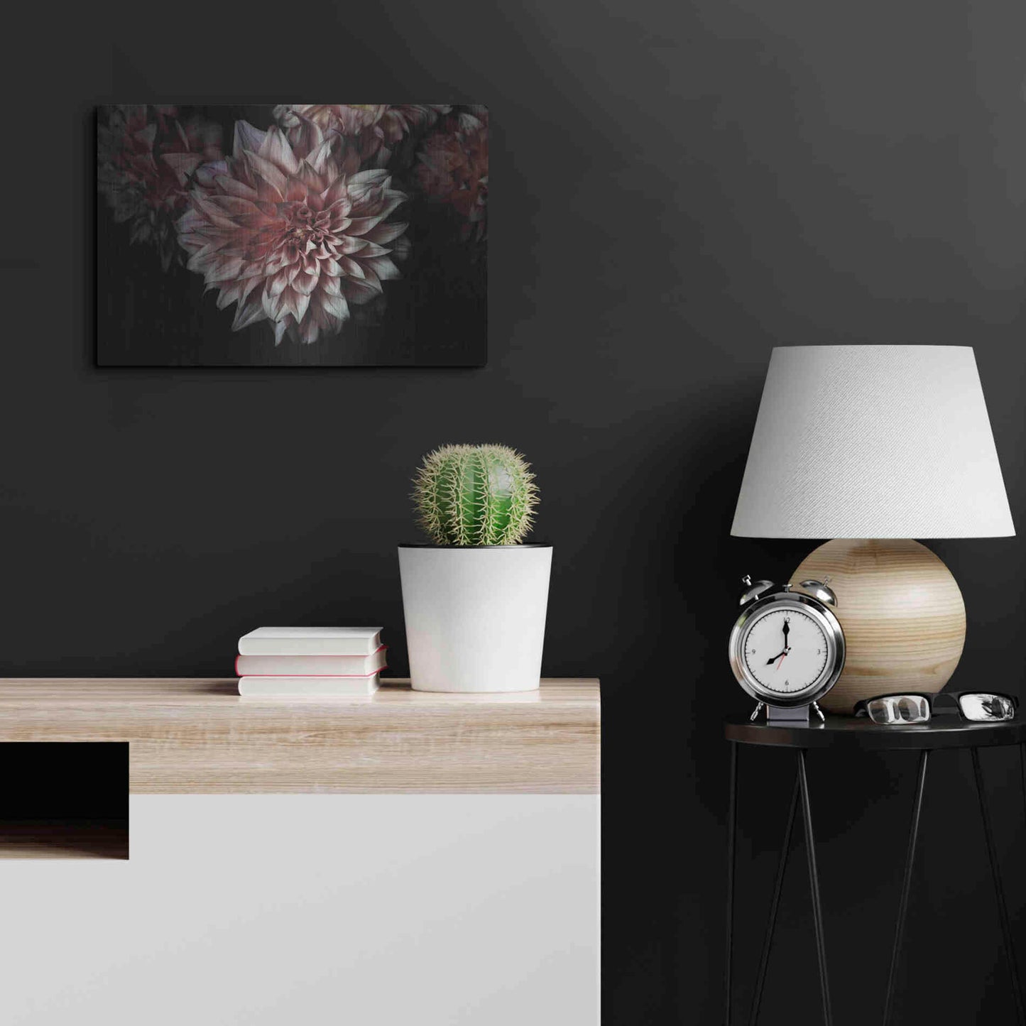 Luxe Metal Art 'Peach Dahlias' by Elise Catterall, Metal Wall Art,24x16