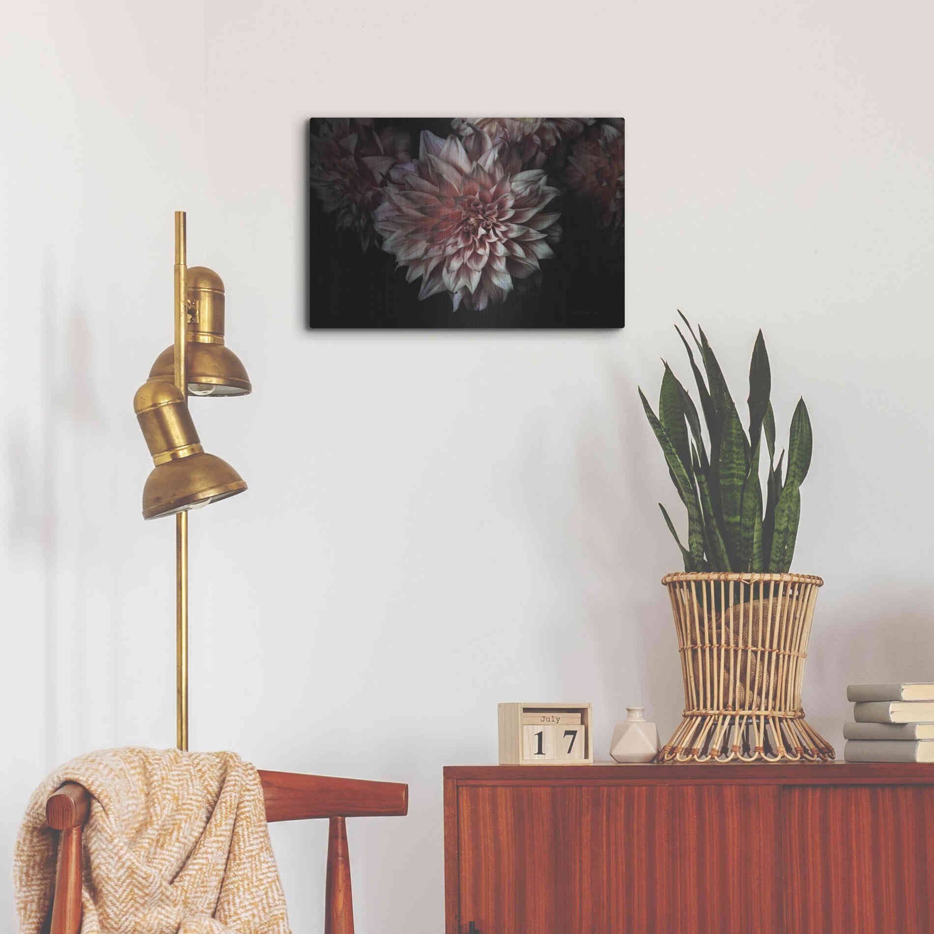 Luxe Metal Art 'Peach Dahlias' by Elise Catterall, Metal Wall Art,24x16