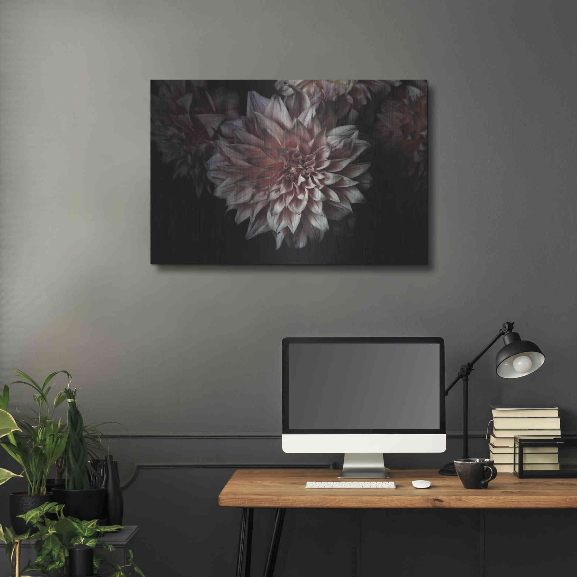 Luxe Metal Art 'Peach Dahlias' by Elise Catterall, Metal Wall Art,36x24