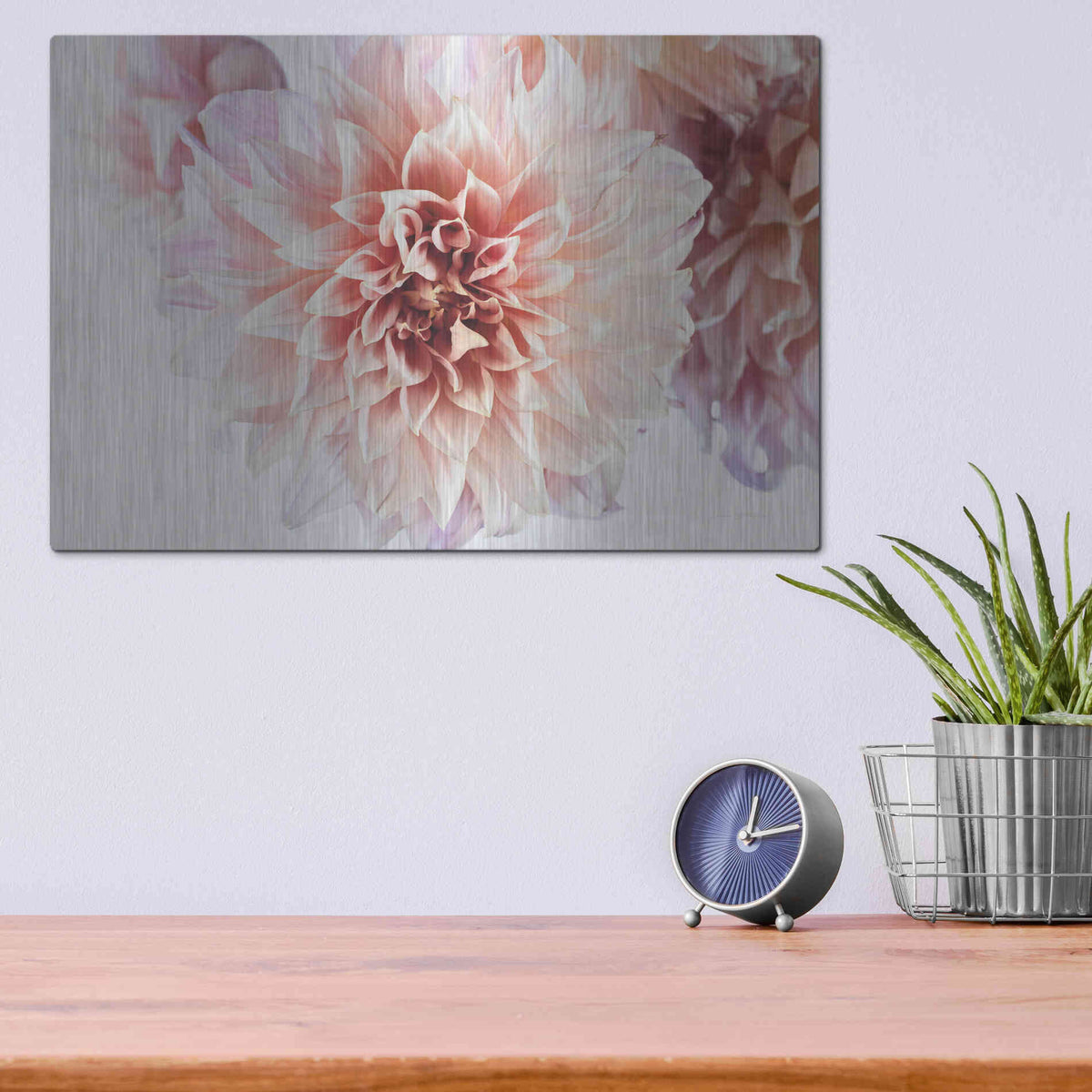 Luxe Metal Art 'Peach Dahlias Light' by Elise Catterall, Metal Wall Art,16x12