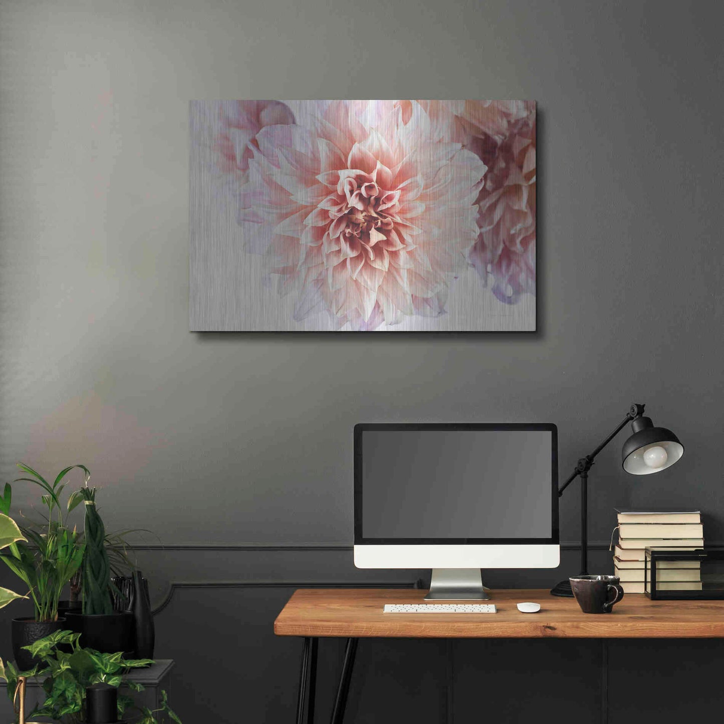 Luxe Metal Art 'Peach Dahlias Light' by Elise Catterall, Metal Wall Art,36x24