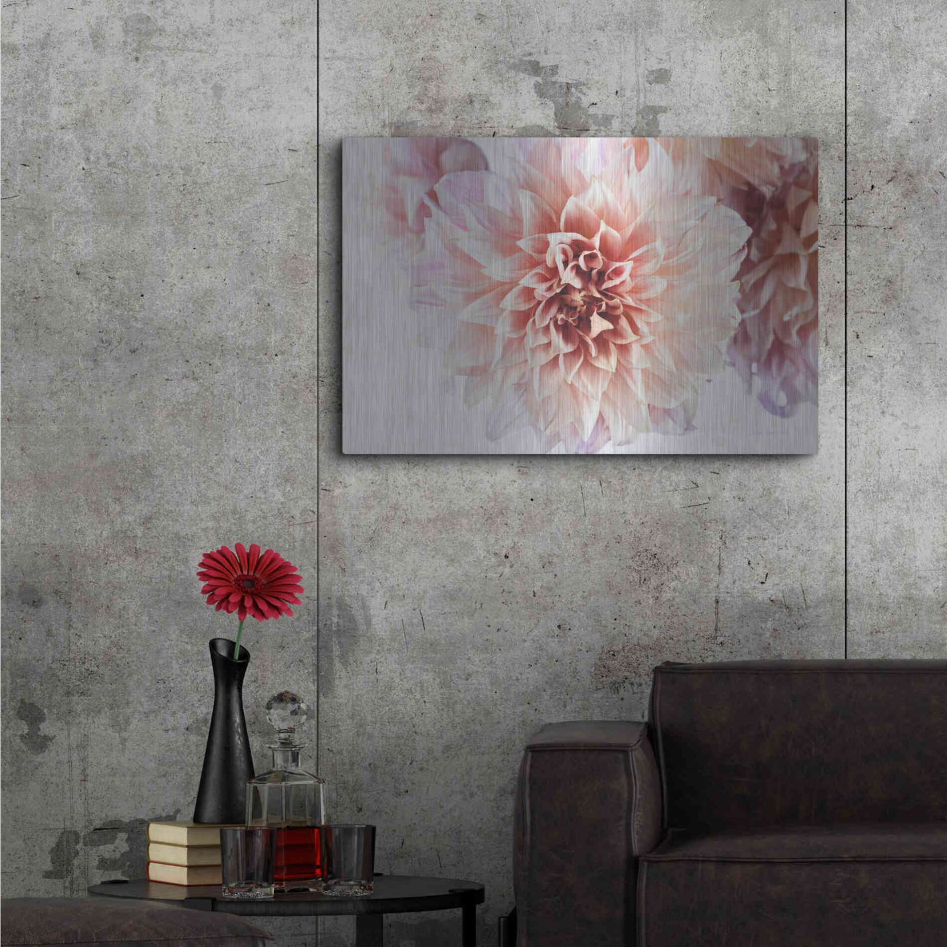 Luxe Metal Art 'Peach Dahlias Light' by Elise Catterall, Metal Wall Art,36x24