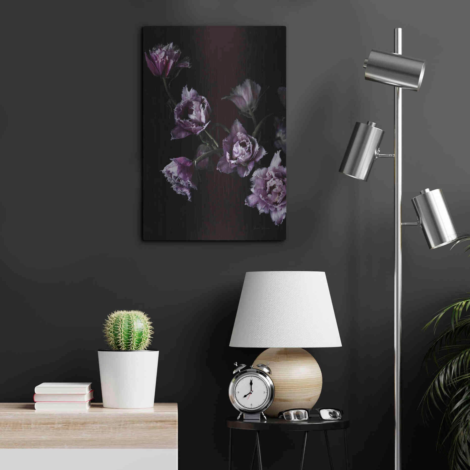 Luxe Metal Art 'Purple Fringed Tulips III' by Elise Catterall, Metal Wall Art,16x24