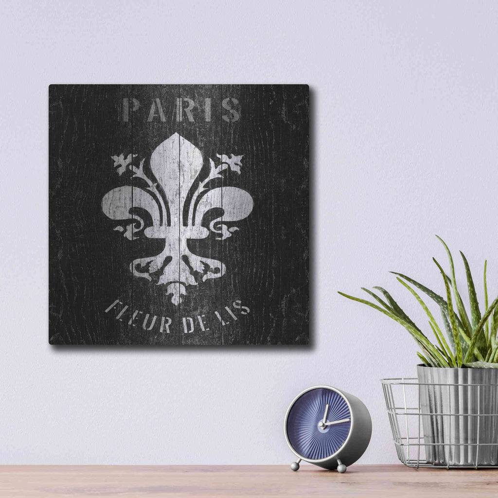 Luxe Metal Art 'Refurbished Fleur-de-lis' by Wild Apple Portfolio, Metal Wall Art,12x12