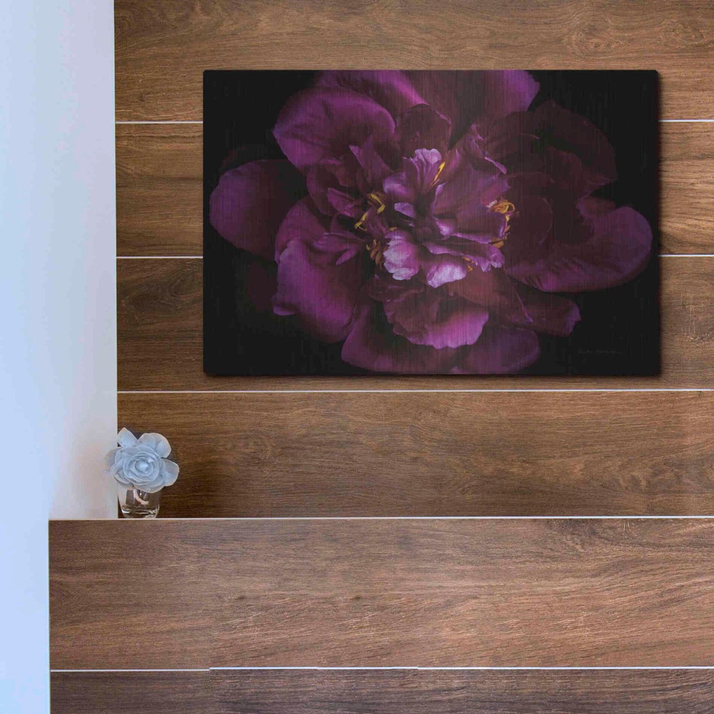 Luxe Metal Art 'Vivid Dark Peony' by Elise Catterall, Metal Wall Art,16x12