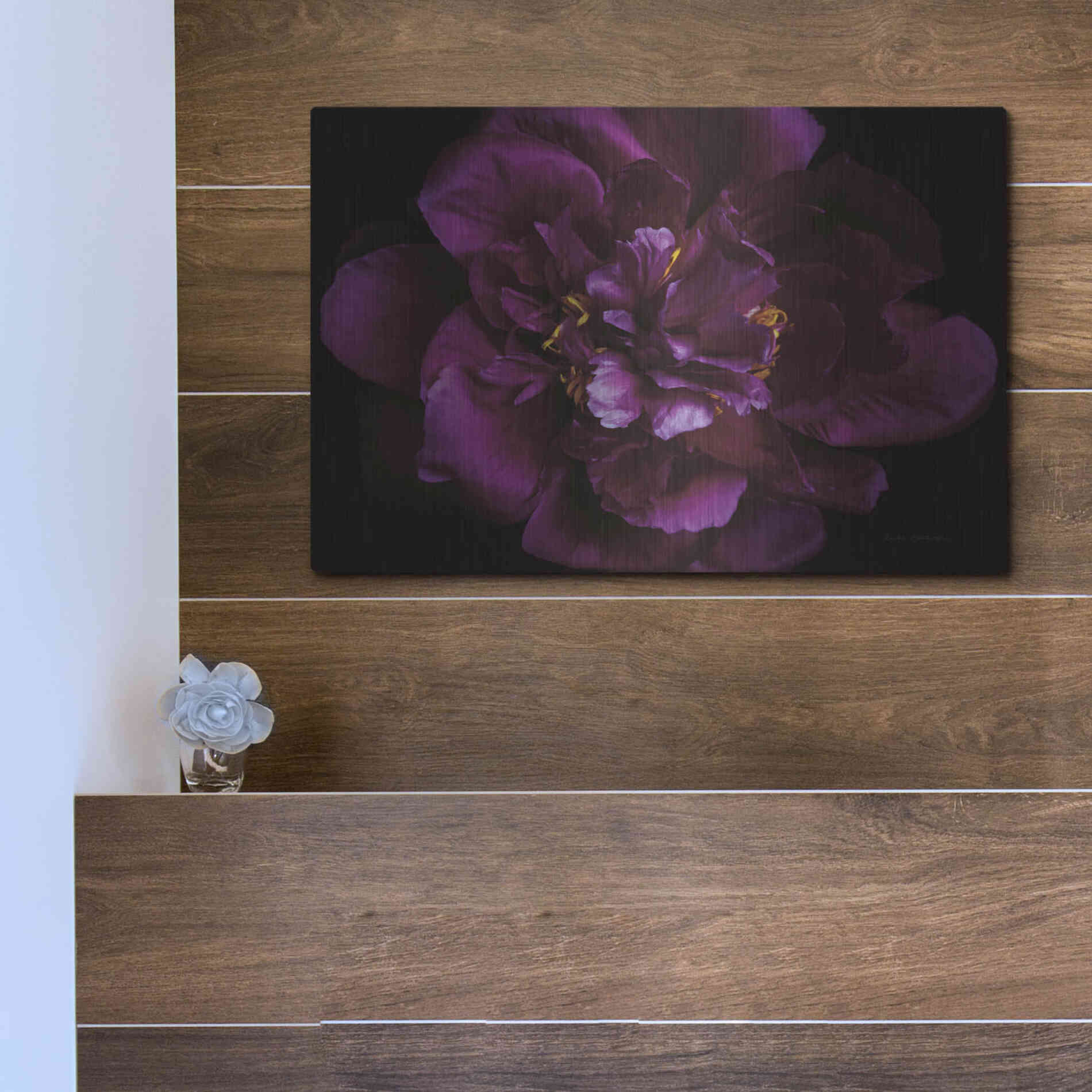 Luxe Metal Art 'Vivid Dark Peony' by Elise Catterall, Metal Wall Art,16x12