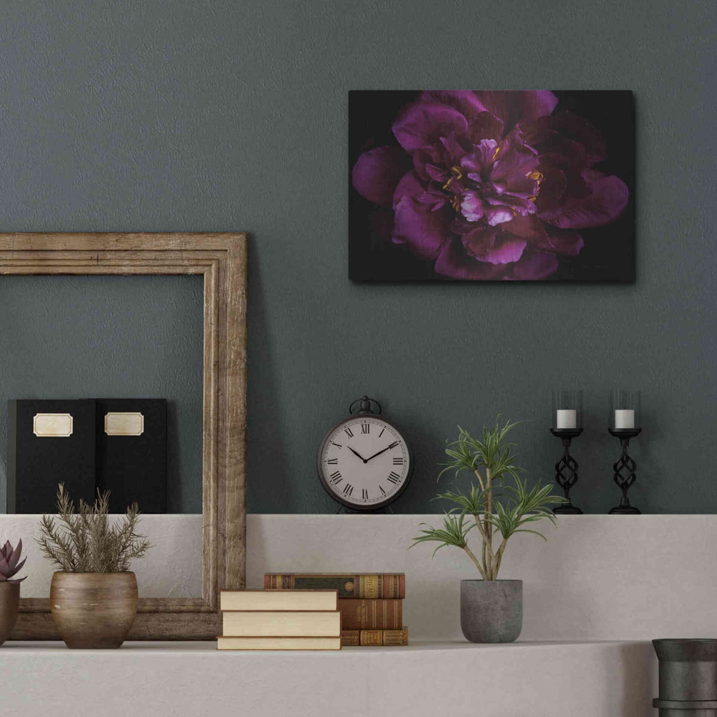 Luxe Metal Art 'Vivid Dark Peony' by Elise Catterall, Metal Wall Art,16x12