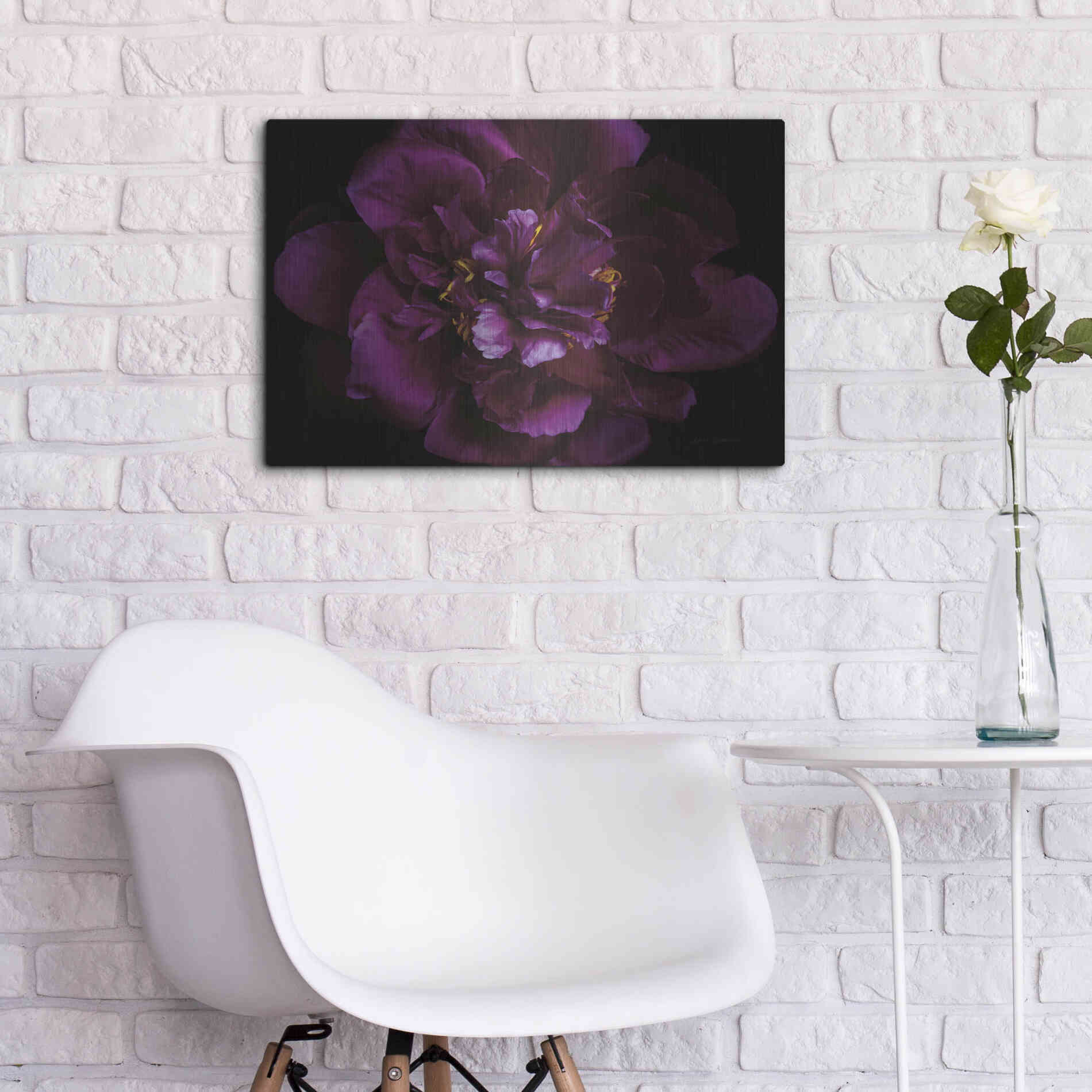 Luxe Metal Art 'Vivid Dark Peony' by Elise Catterall, Metal Wall Art,24x16