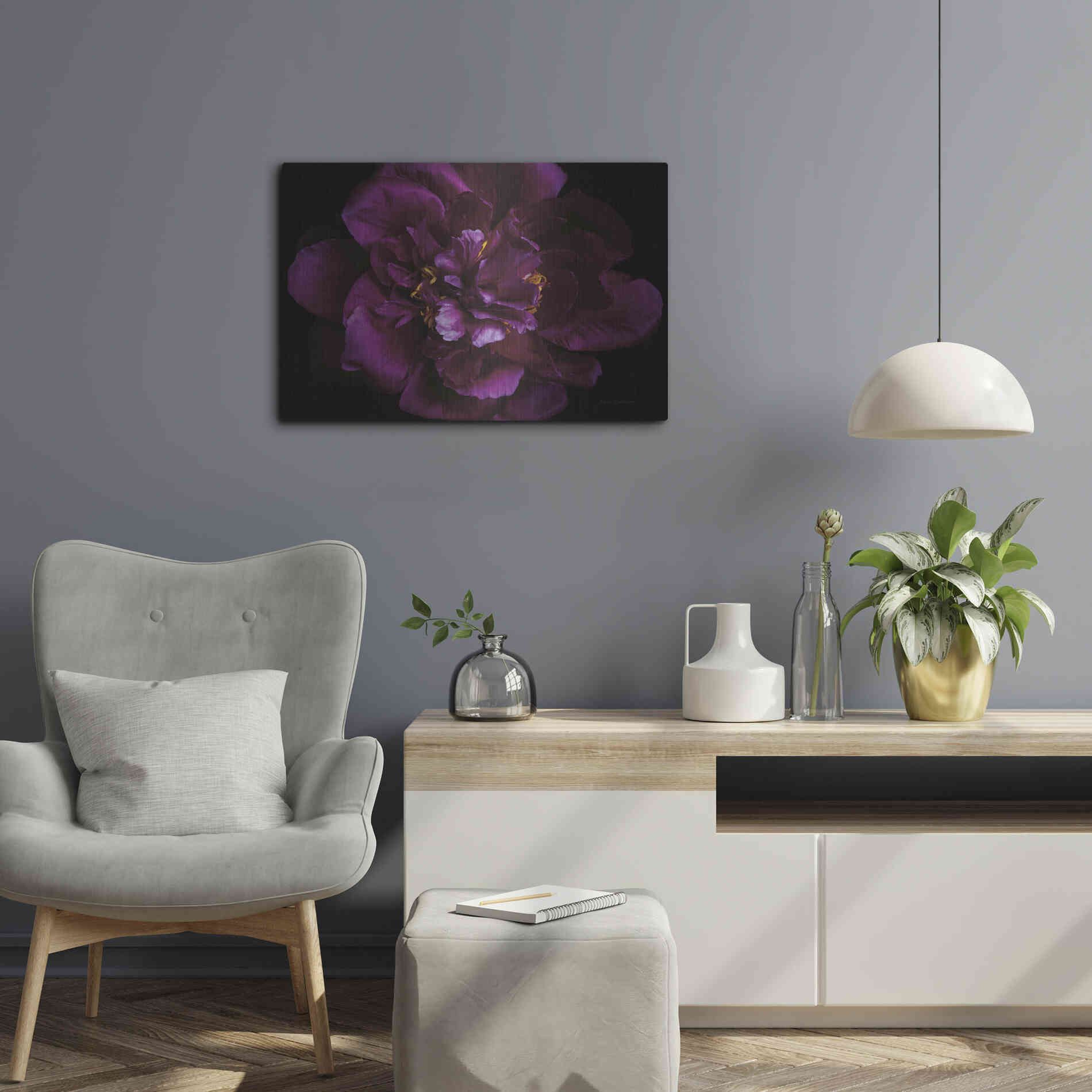 Luxe Metal Art 'Vivid Dark Peony' by Elise Catterall, Metal Wall Art,24x16