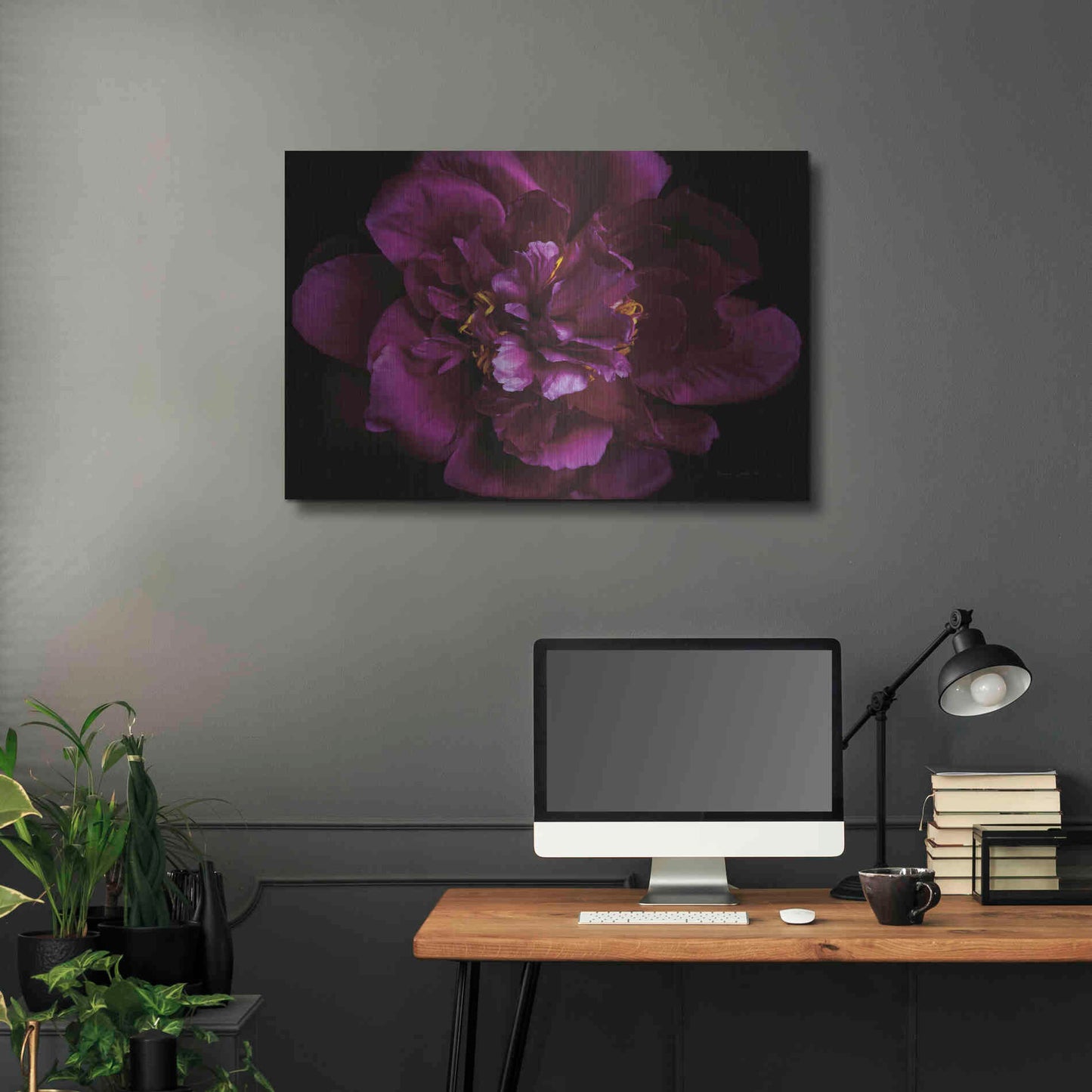 Luxe Metal Art 'Vivid Dark Peony' by Elise Catterall, Metal Wall Art,36x24