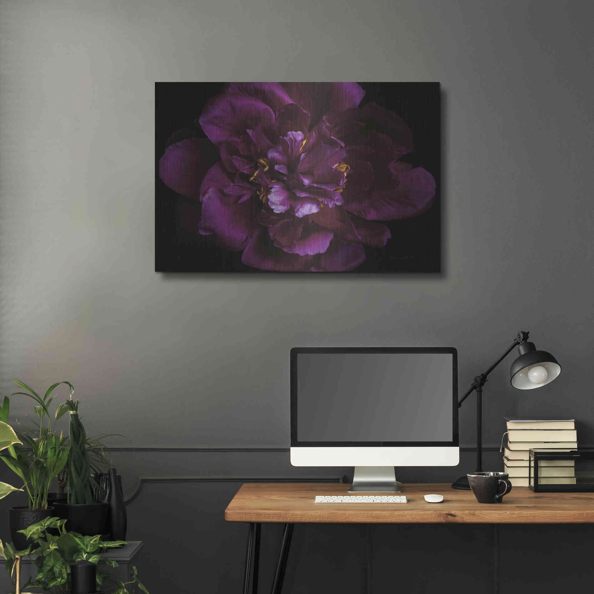 Luxe Metal Art 'Vivid Dark Peony' by Elise Catterall, Metal Wall Art,36x24