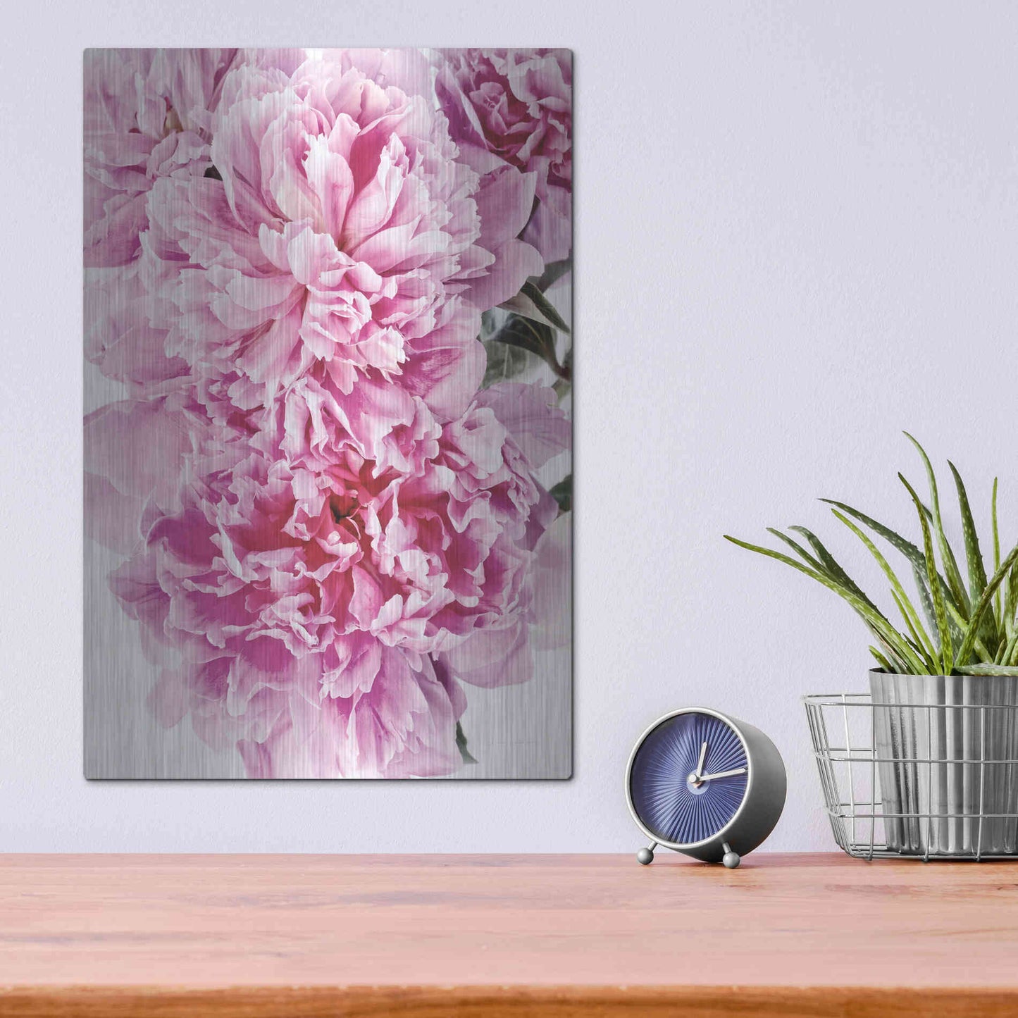 Luxe Metal Art 'Pink Peony Cluster' by Elise Catterall, Metal Wall Art,12x16