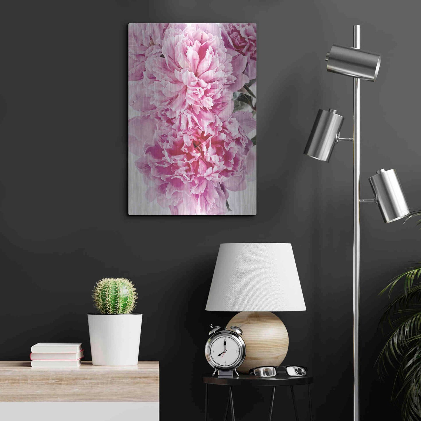 Luxe Metal Art 'Pink Peony Cluster' by Elise Catterall, Metal Wall Art,16x24