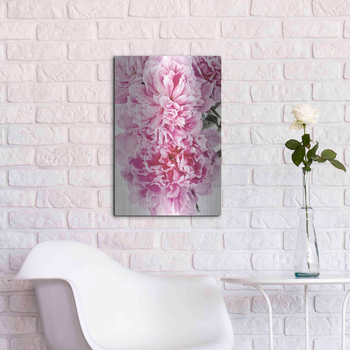 Luxe Metal Art 'Pink Peony Cluster' by Elise Catterall, Metal Wall Art,16x24