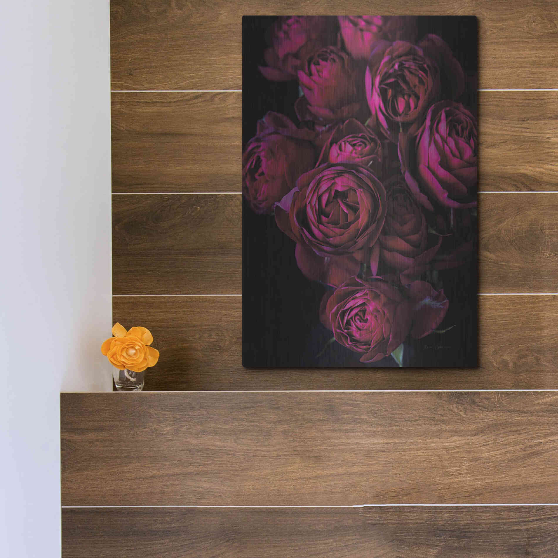 Luxe Metal Art 'Cabbage Roses' by Elise Catterall, Metal Wall Art,12x16