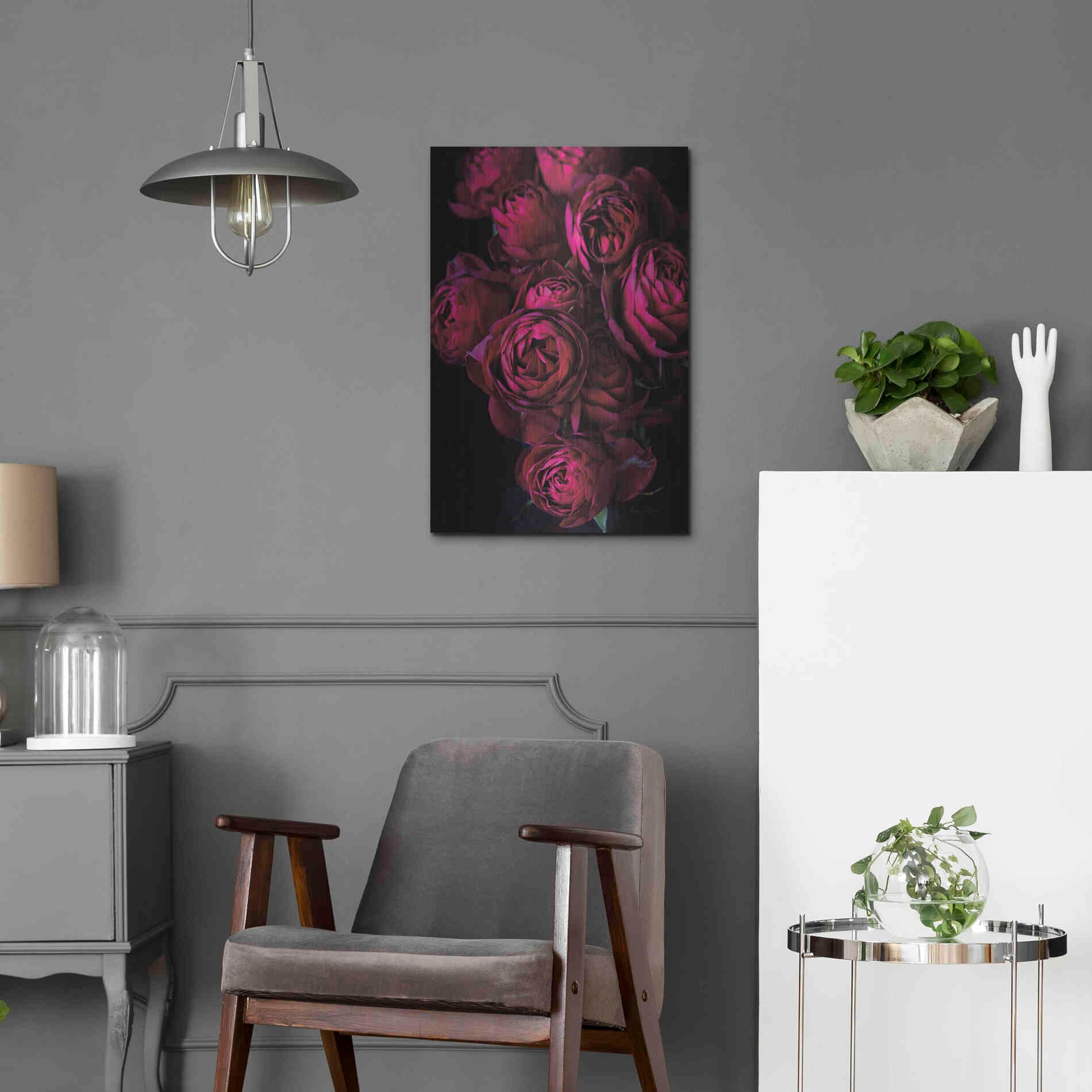 Luxe Metal Art 'Cabbage Roses' by Elise Catterall, Metal Wall Art,16x24