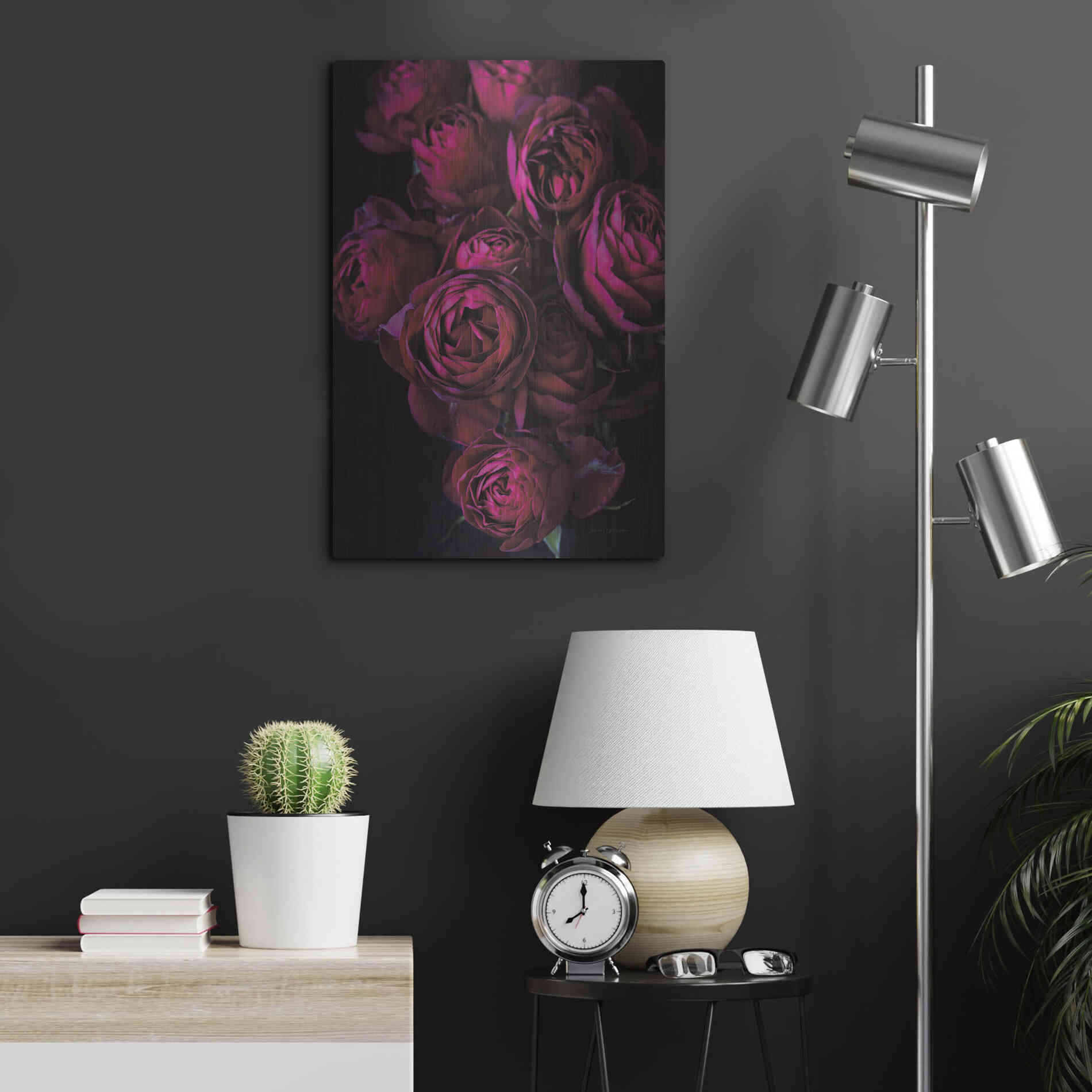 Luxe Metal Art 'Cabbage Roses' by Elise Catterall, Metal Wall Art,16x24