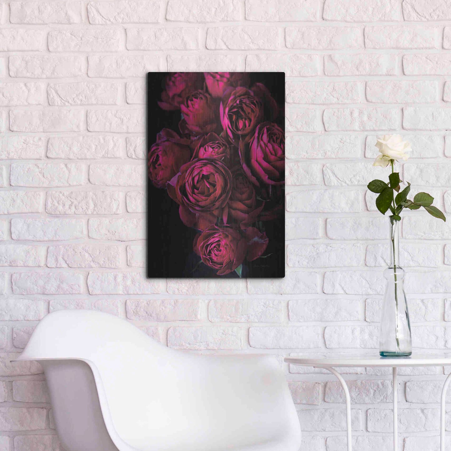 Luxe Metal Art 'Cabbage Roses' by Elise Catterall, Metal Wall Art,16x24