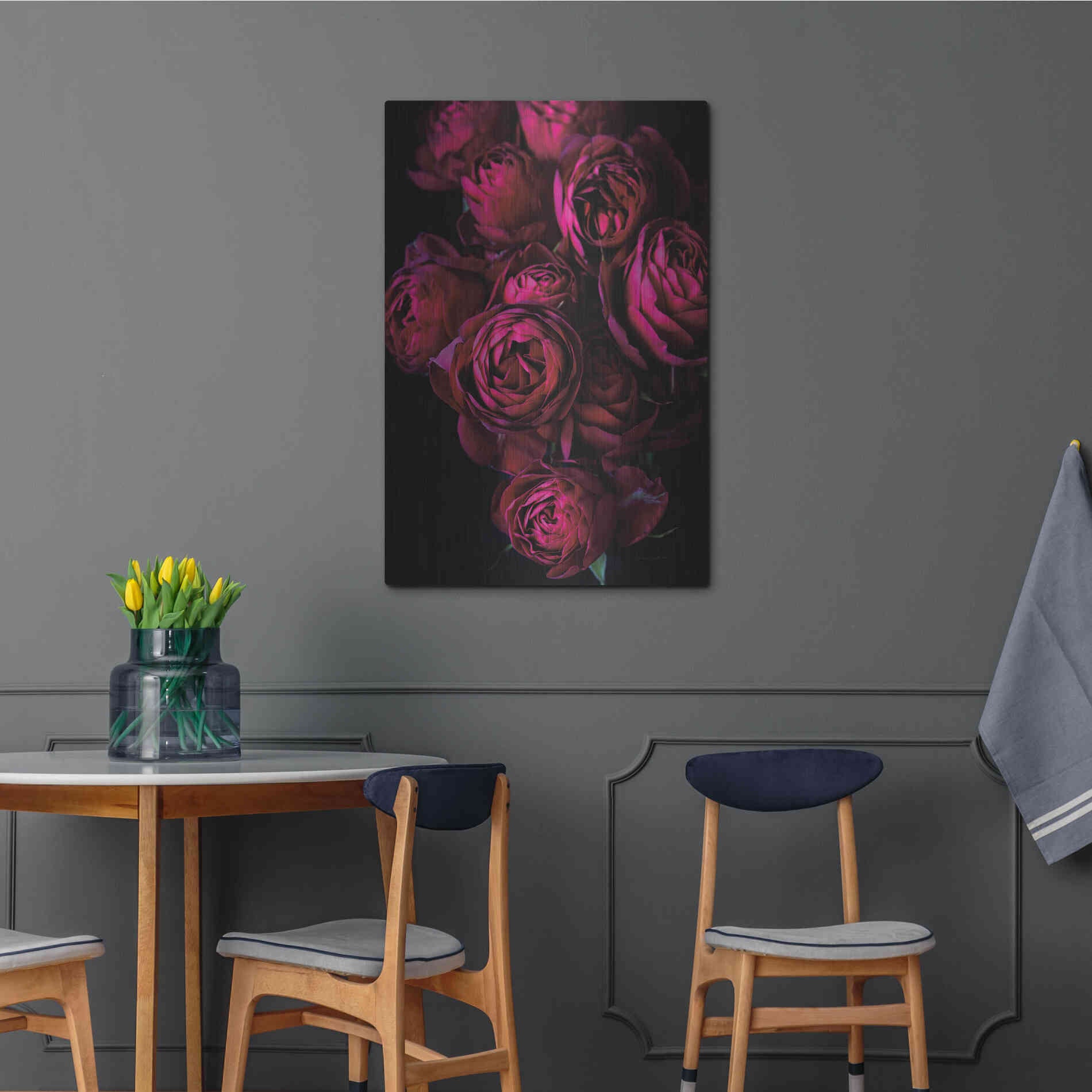 Luxe Metal Art 'Cabbage Roses' by Elise Catterall, Metal Wall Art,24x36