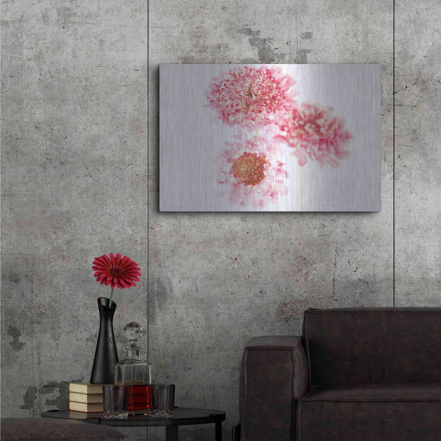 Luxe Metal Art 'Pink Scabiosa Trio' by Elise Catterall, Metal Wall Art,36x24