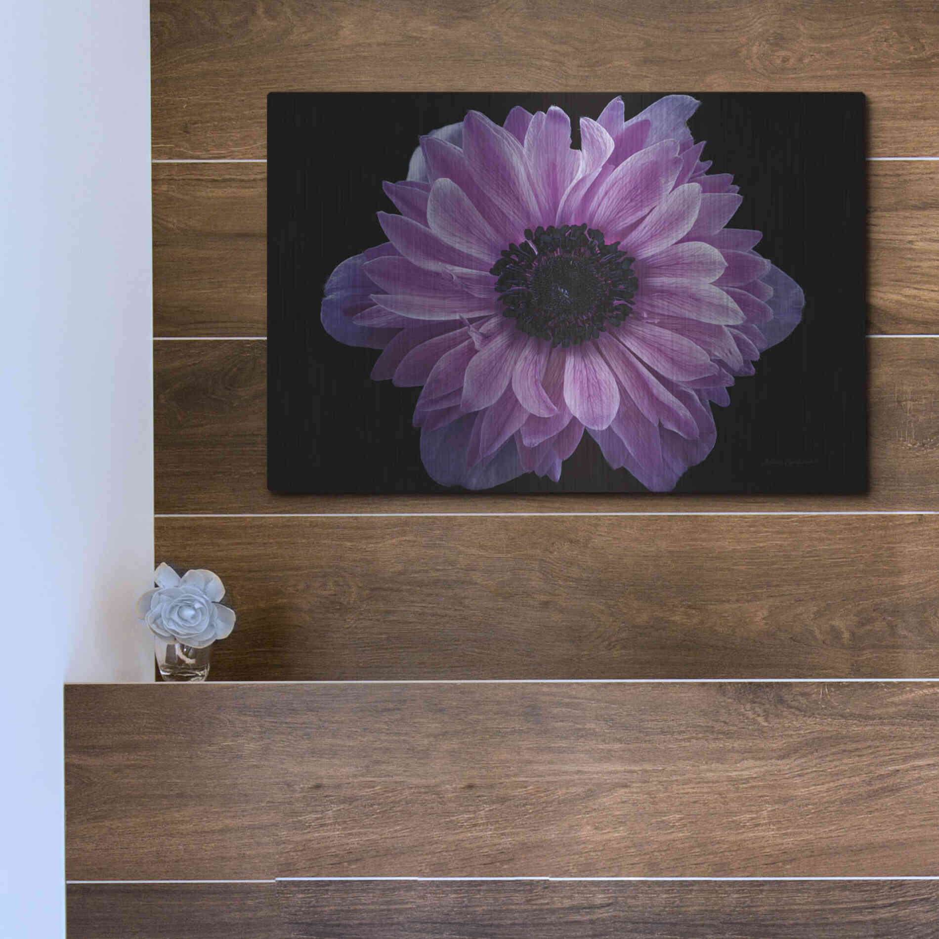 Luxe Metal Art 'Purple Anemone' by Elise Catterall, Metal Wall Art,16x12