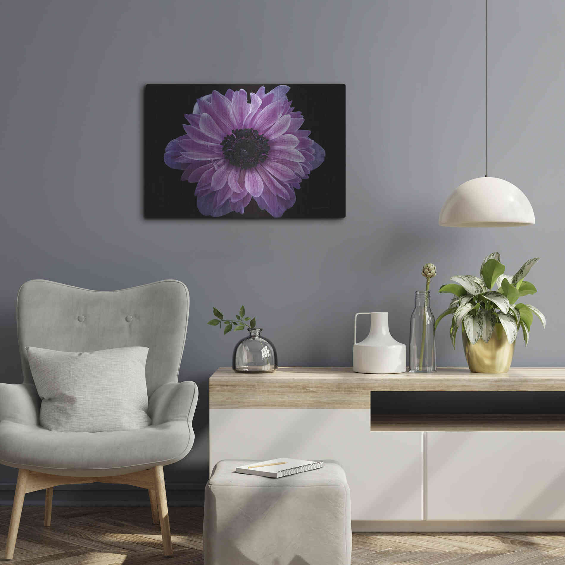 Luxe Metal Art 'Purple Anemone' by Elise Catterall, Metal Wall Art,24x16