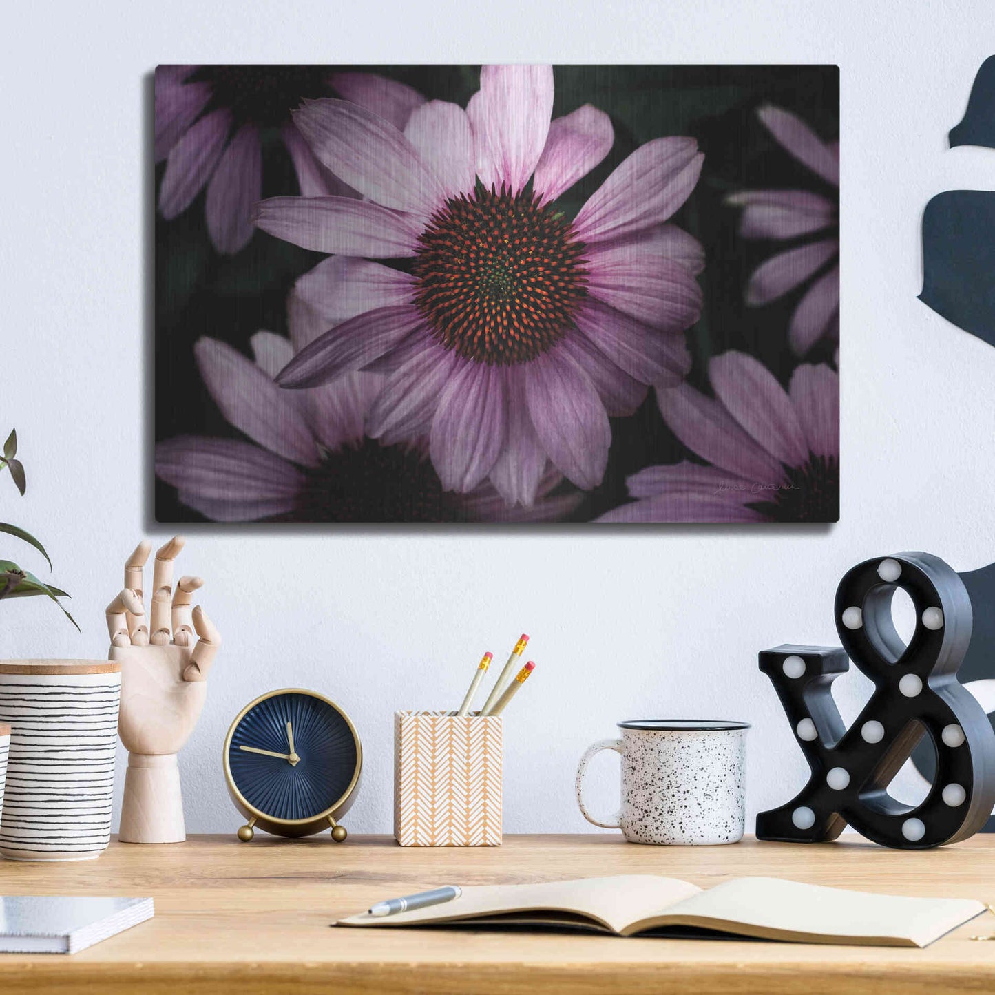 Luxe Metal Art 'Echinacea' by Elise Catterall, Metal Wall Art,16x12