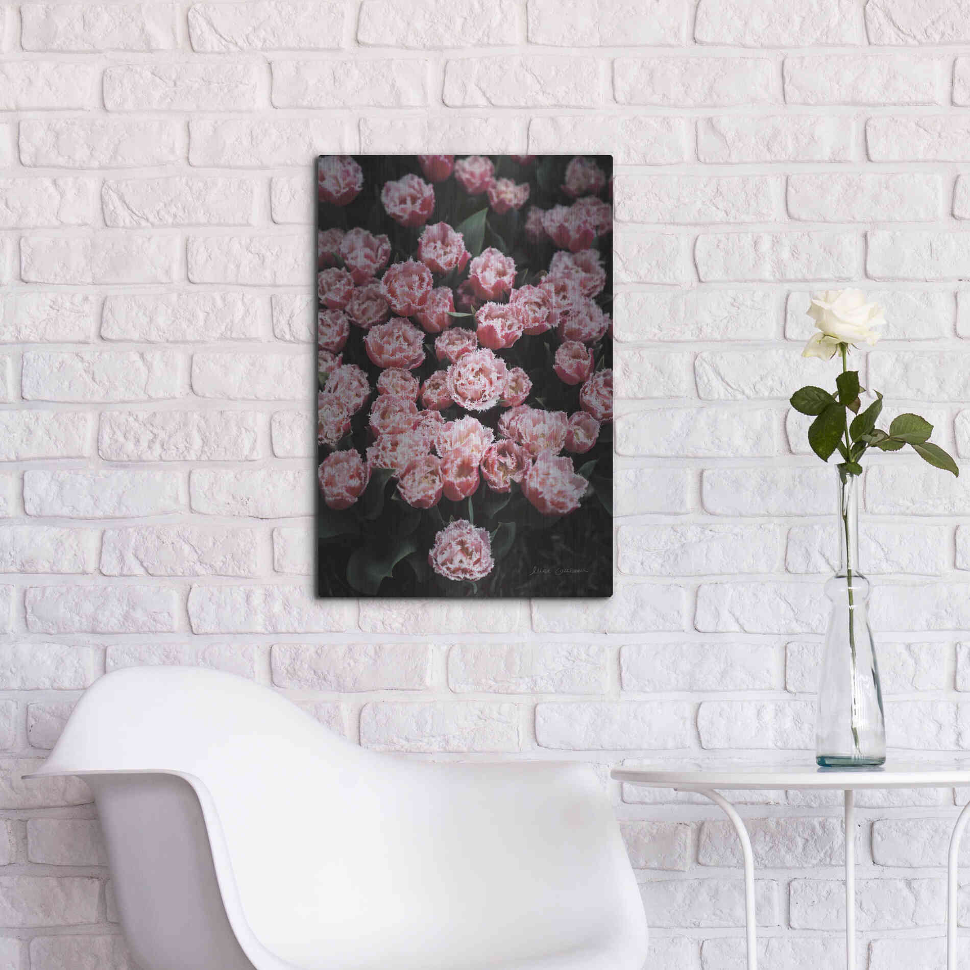 Luxe Metal Art 'Fringed Tulips' by Elise Catterall, Metal Wall Art,16x24