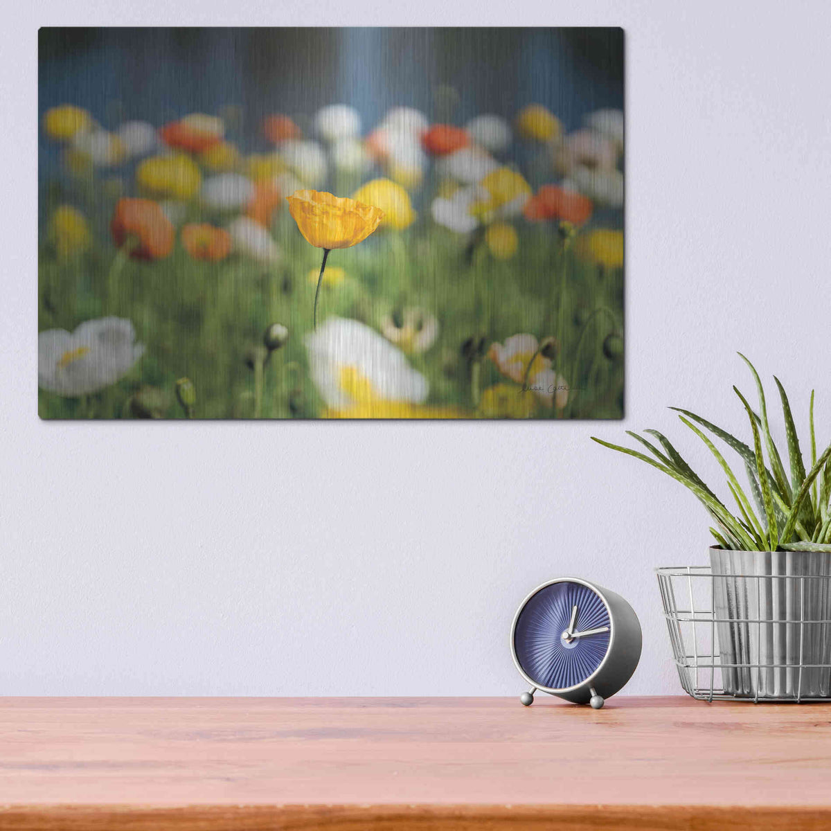 Luxe Metal Art 'Poppy Field' by Elise Catterall, Metal Wall Art,16x12